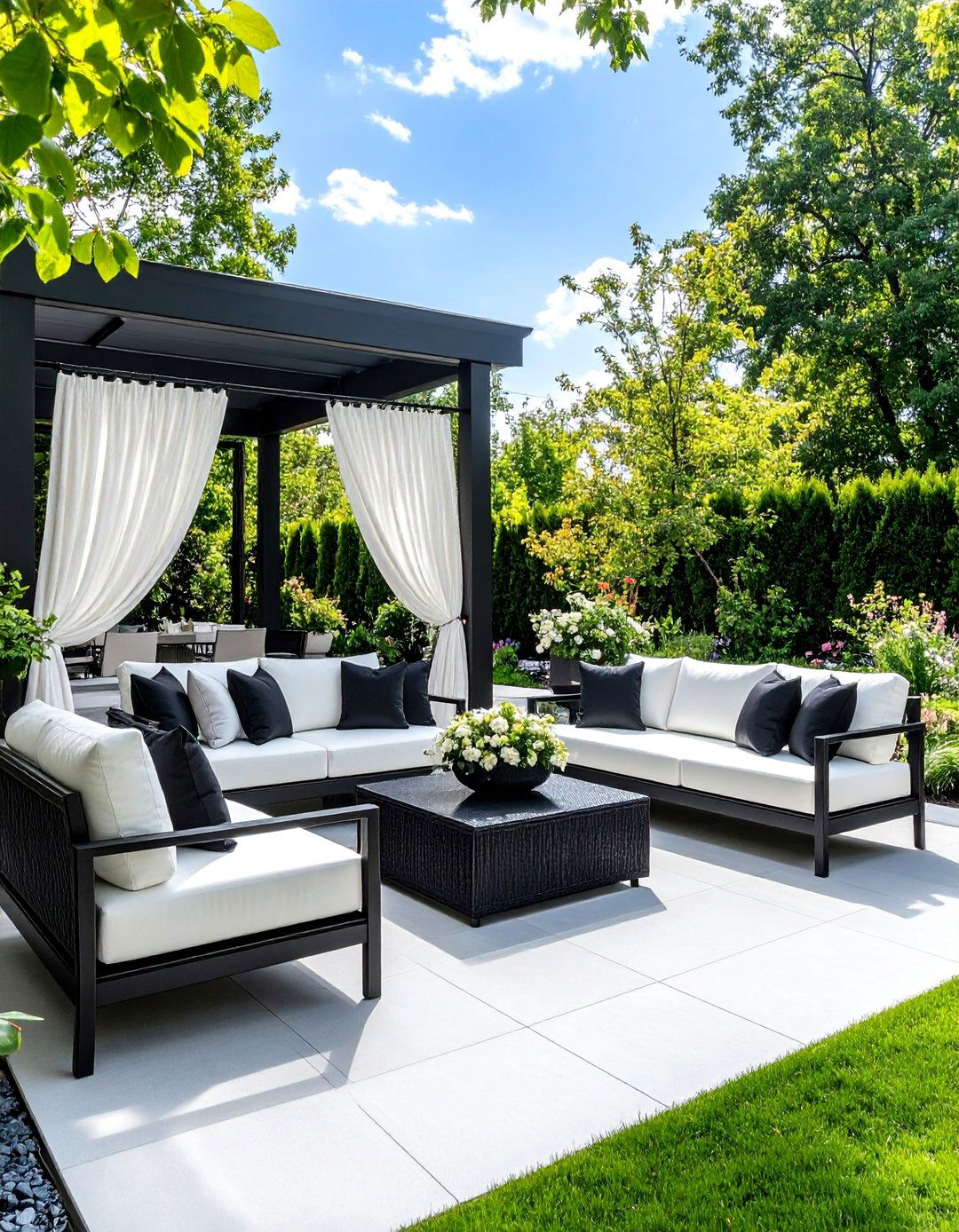 Monochrome Luxury Patio with High End Finishes - 25 Black and White Patio Ideas