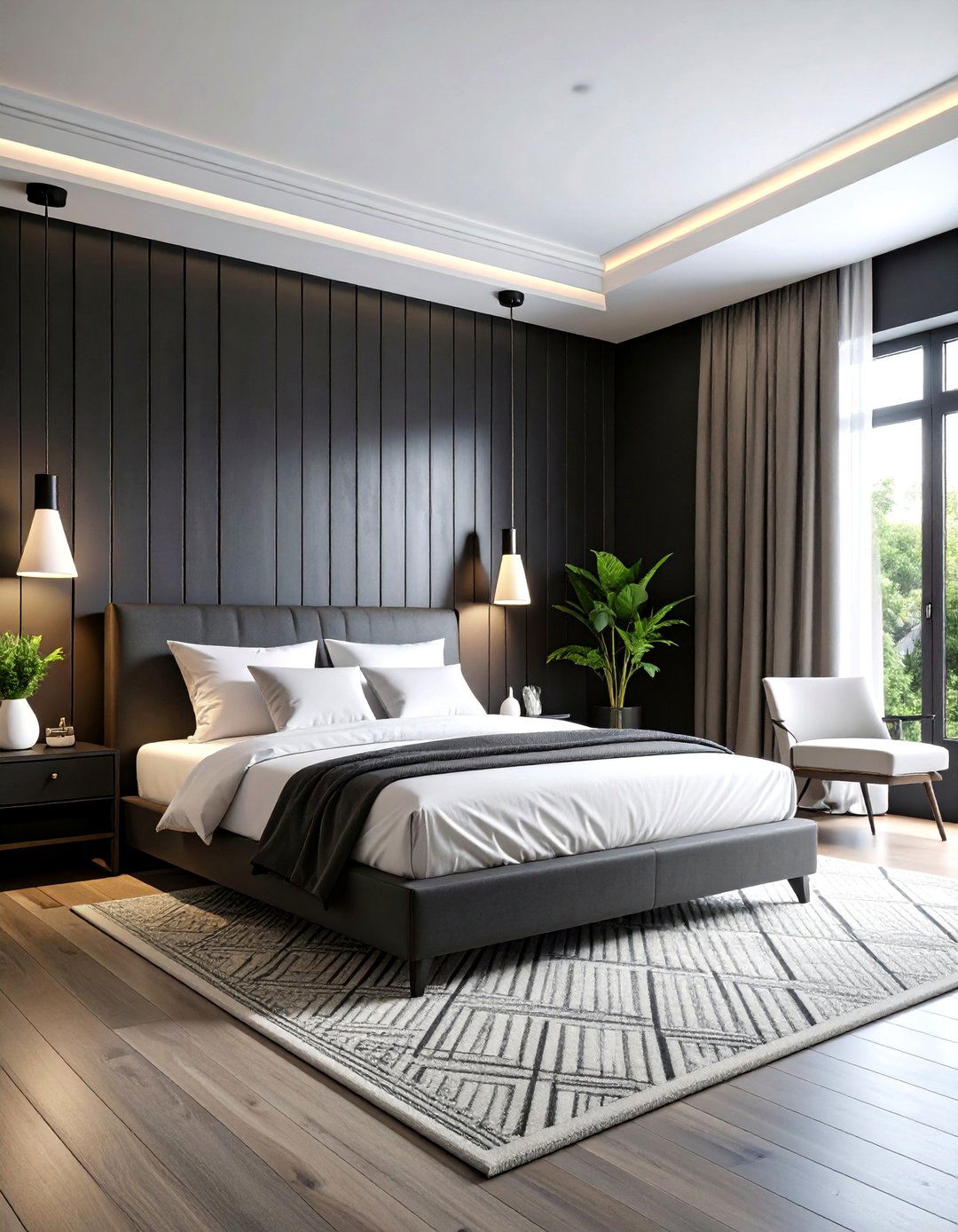 Monochrome Matte Black Bedroom with Crisp White Contrast - 25 Matte Black Bedroom Ideas