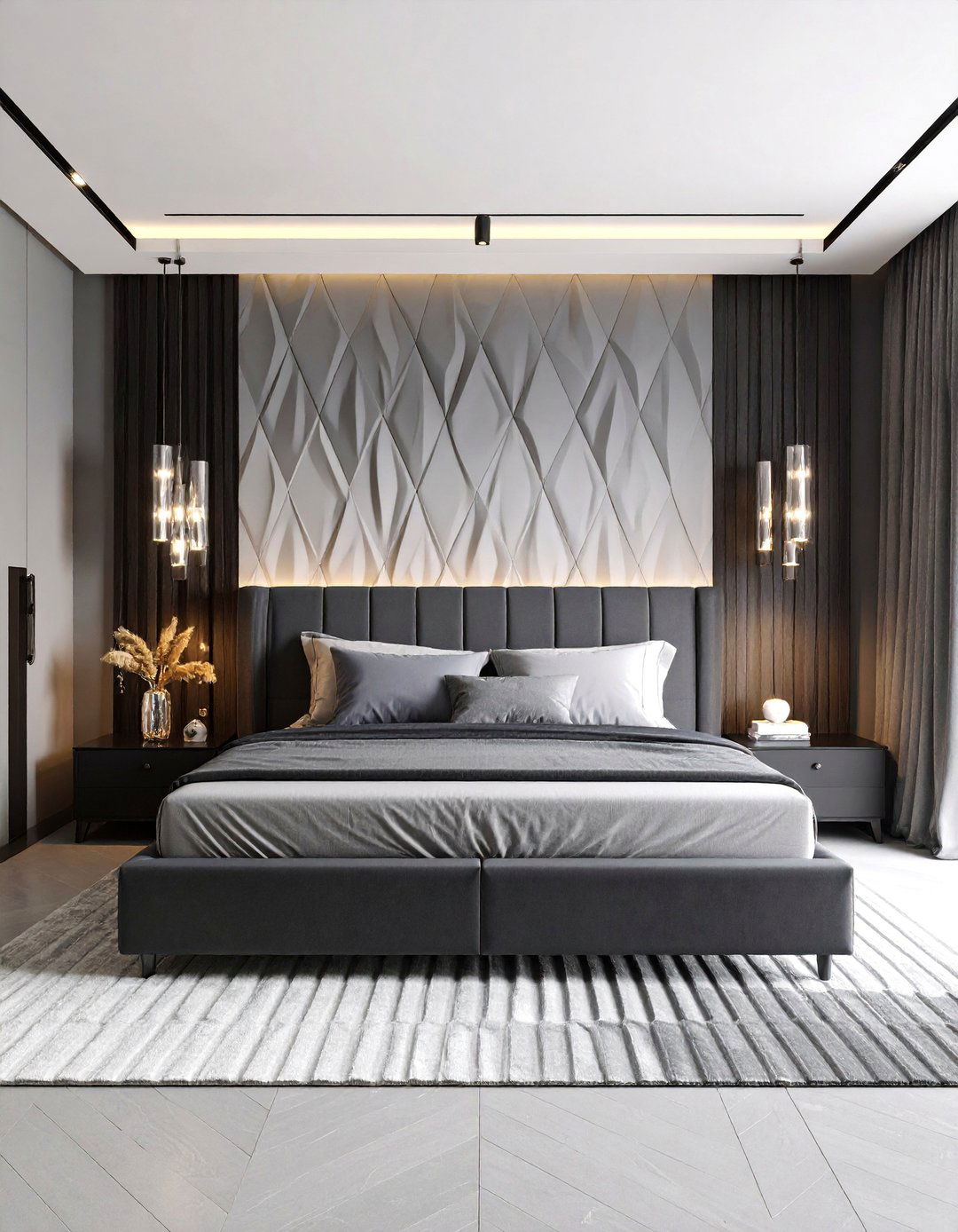 Monochrome Ombre Diamonds Geometric Accent Wall - 25 Geometric Accent Wall Ideas