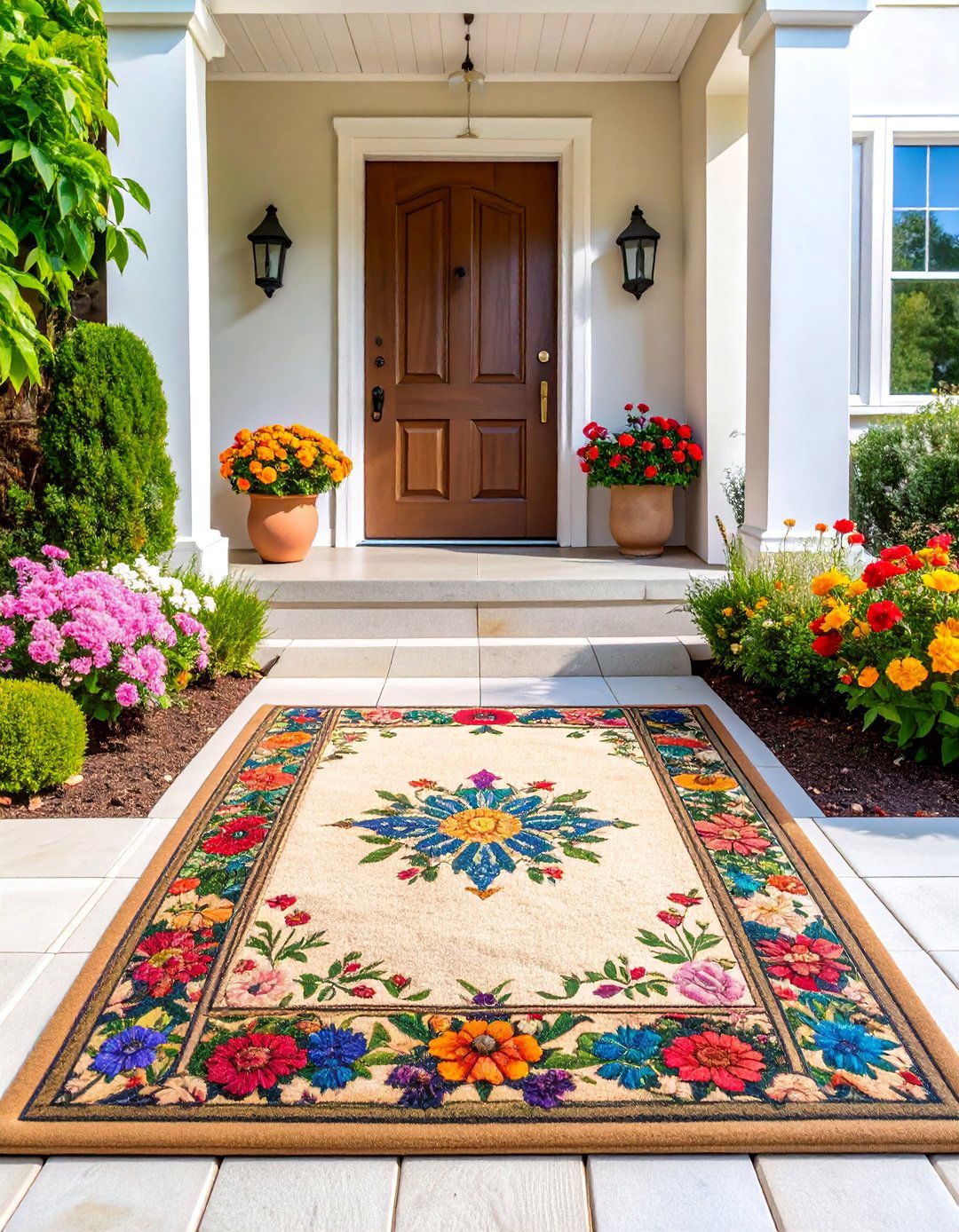 Monogrammed Initial with Botanical Border - 25 Front Door Mat Ideas