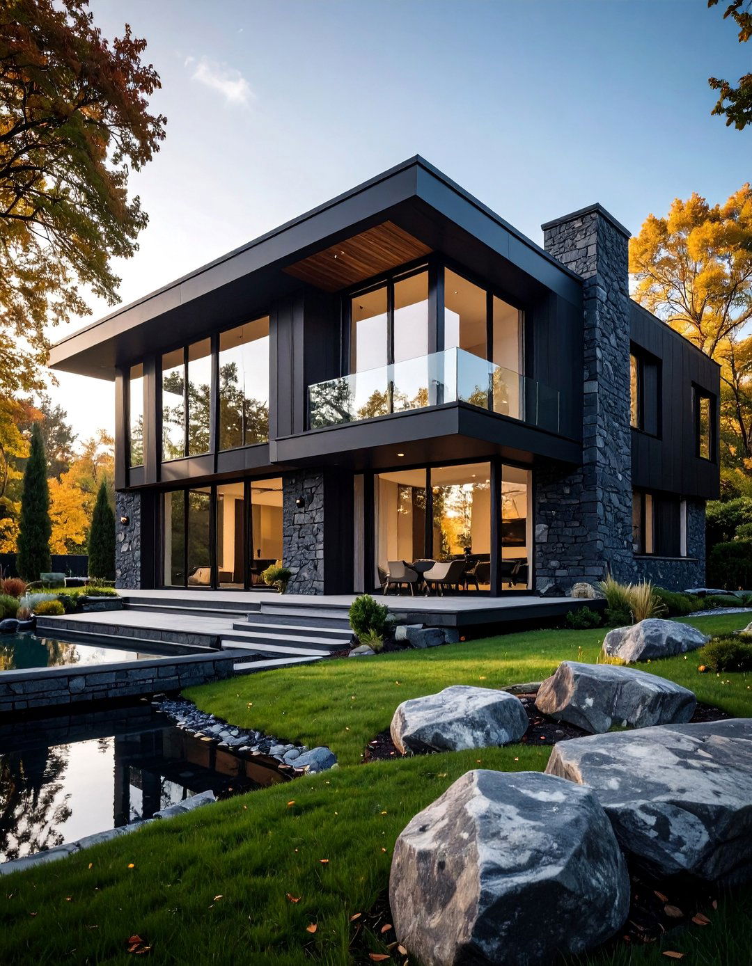 Monolithic Black Stone House - 25 Modern Black Houses