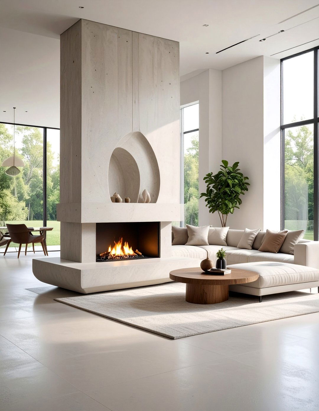 Monolithic Concrete Fireplace Sculpture - 25 Concrete Fireplace Ideas