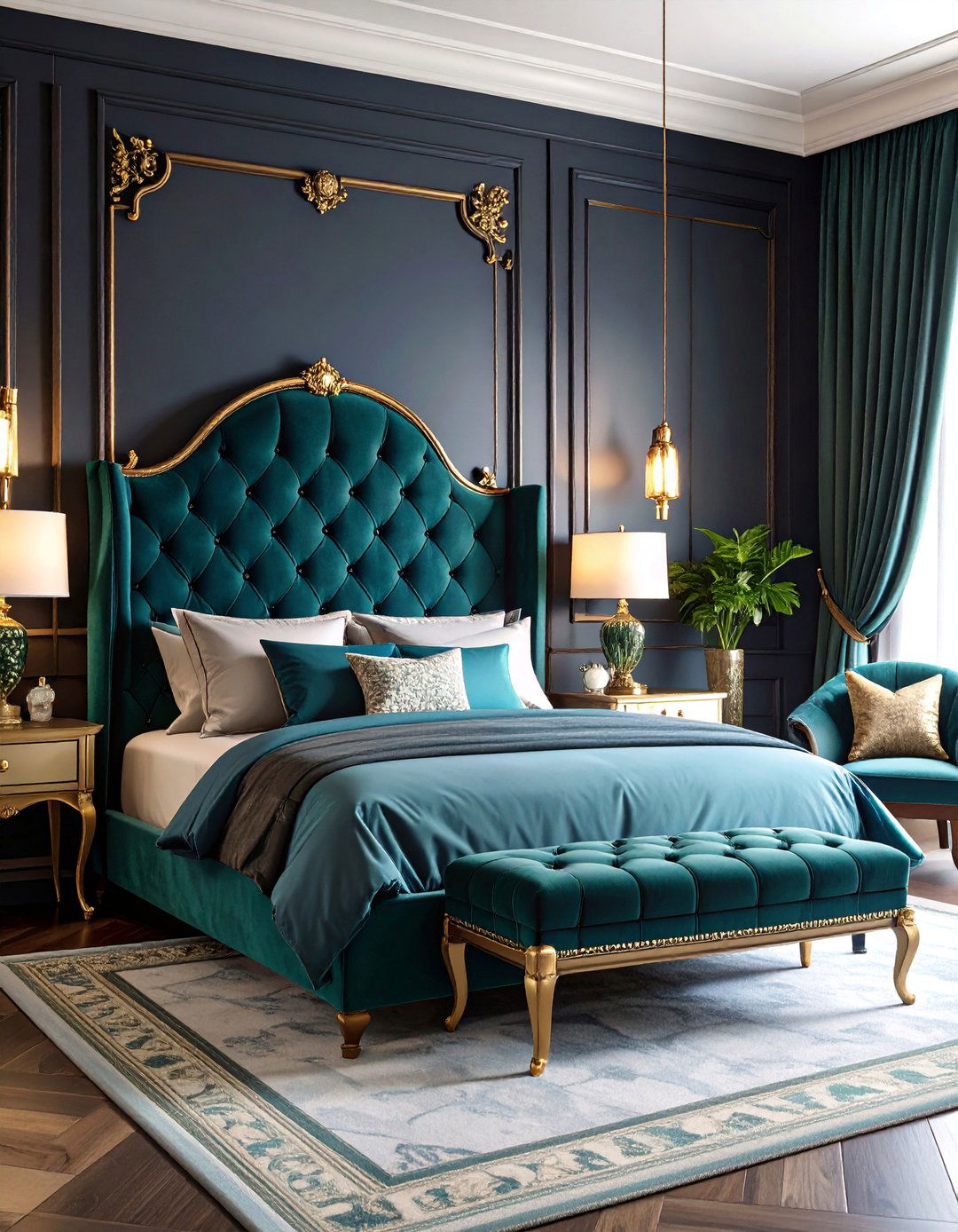 Moody Dark Bedroom with Rich Colors and Dramatic Lighting - 25 Large Bedroom Design Ideas