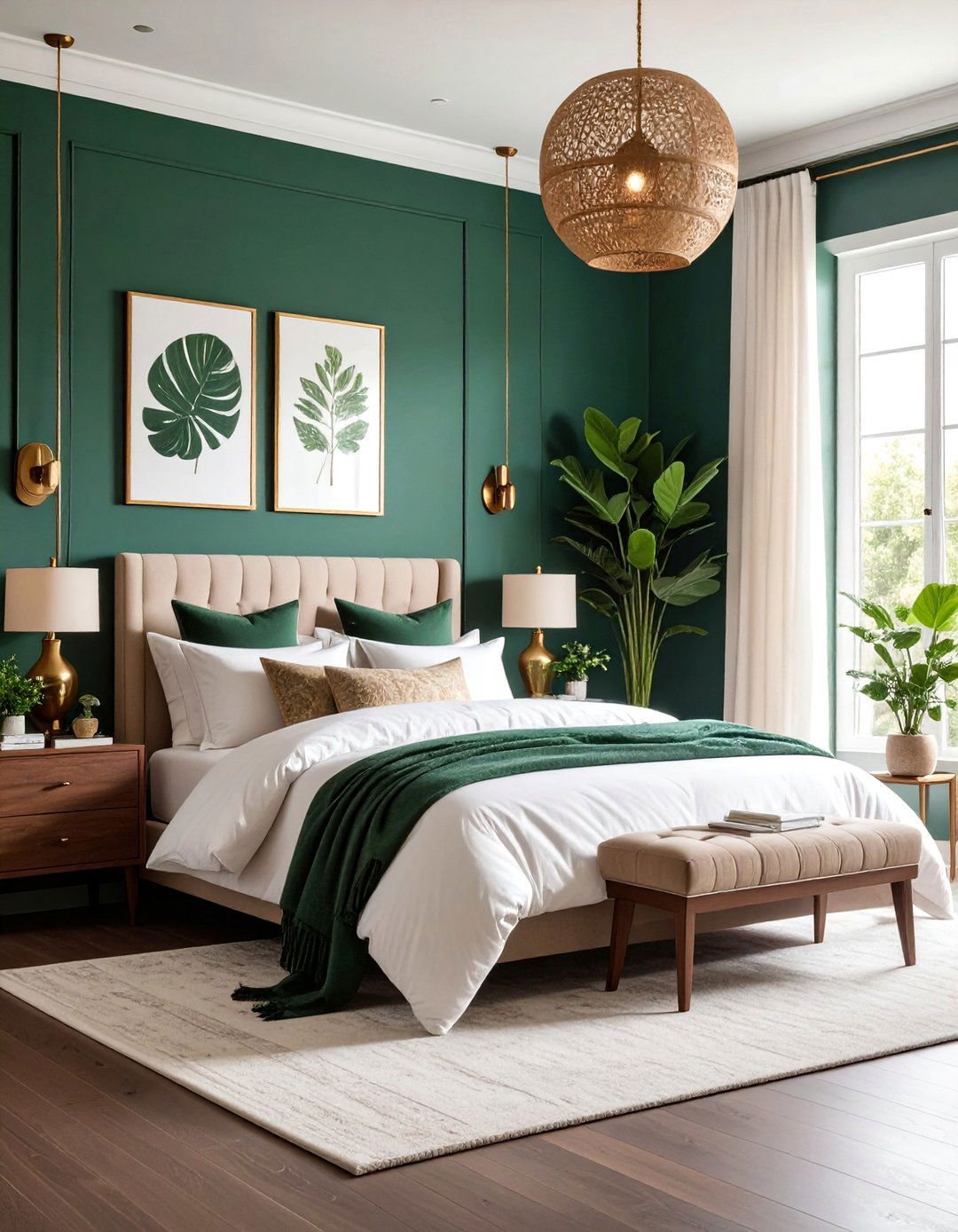 Moody Forest Green Bedroom with Dark Wood Accents - 25 Bedroom Paint Colors
