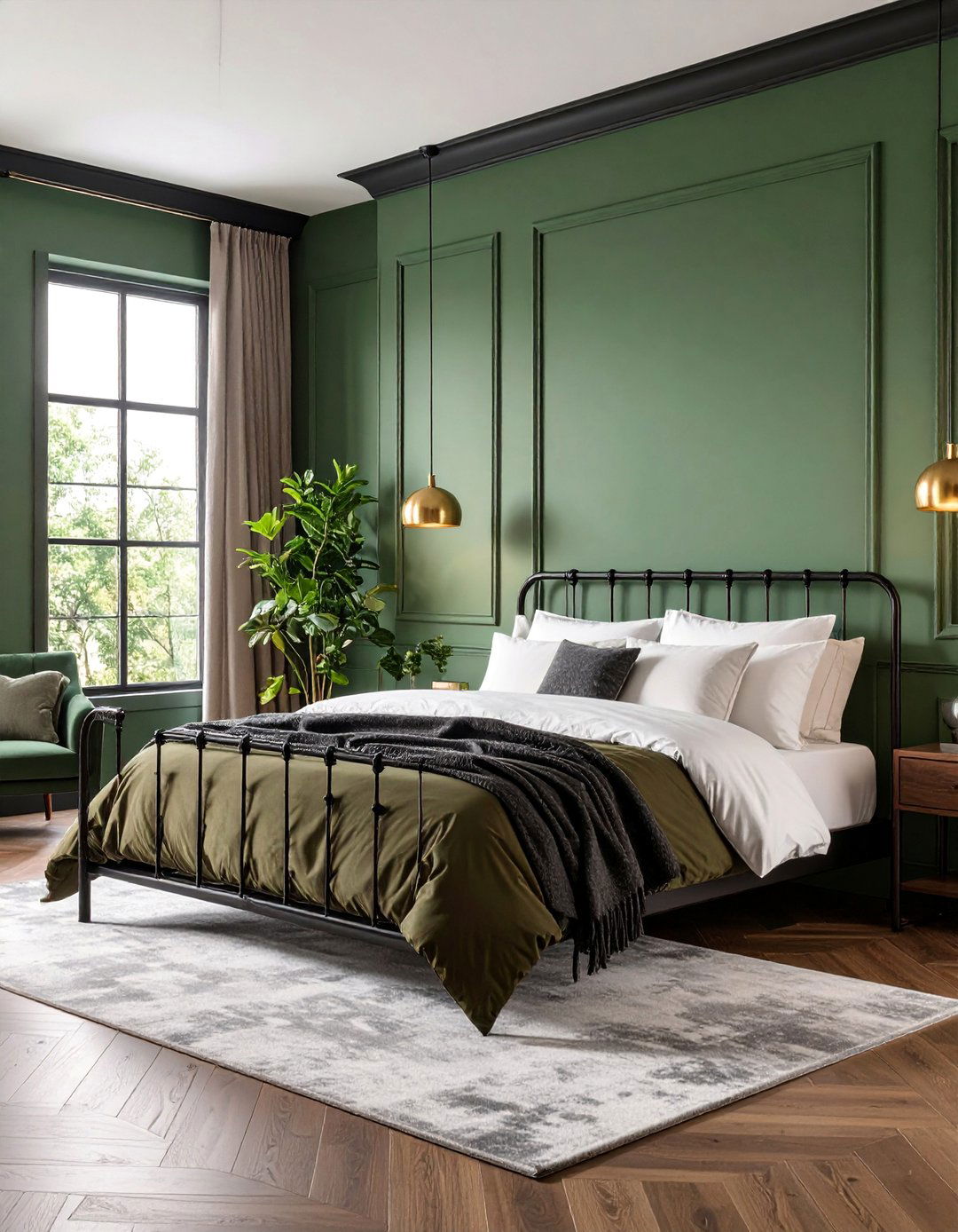Moody Khaki Bedroom with Black Trim - 25 Khaki Bedroom Ideas