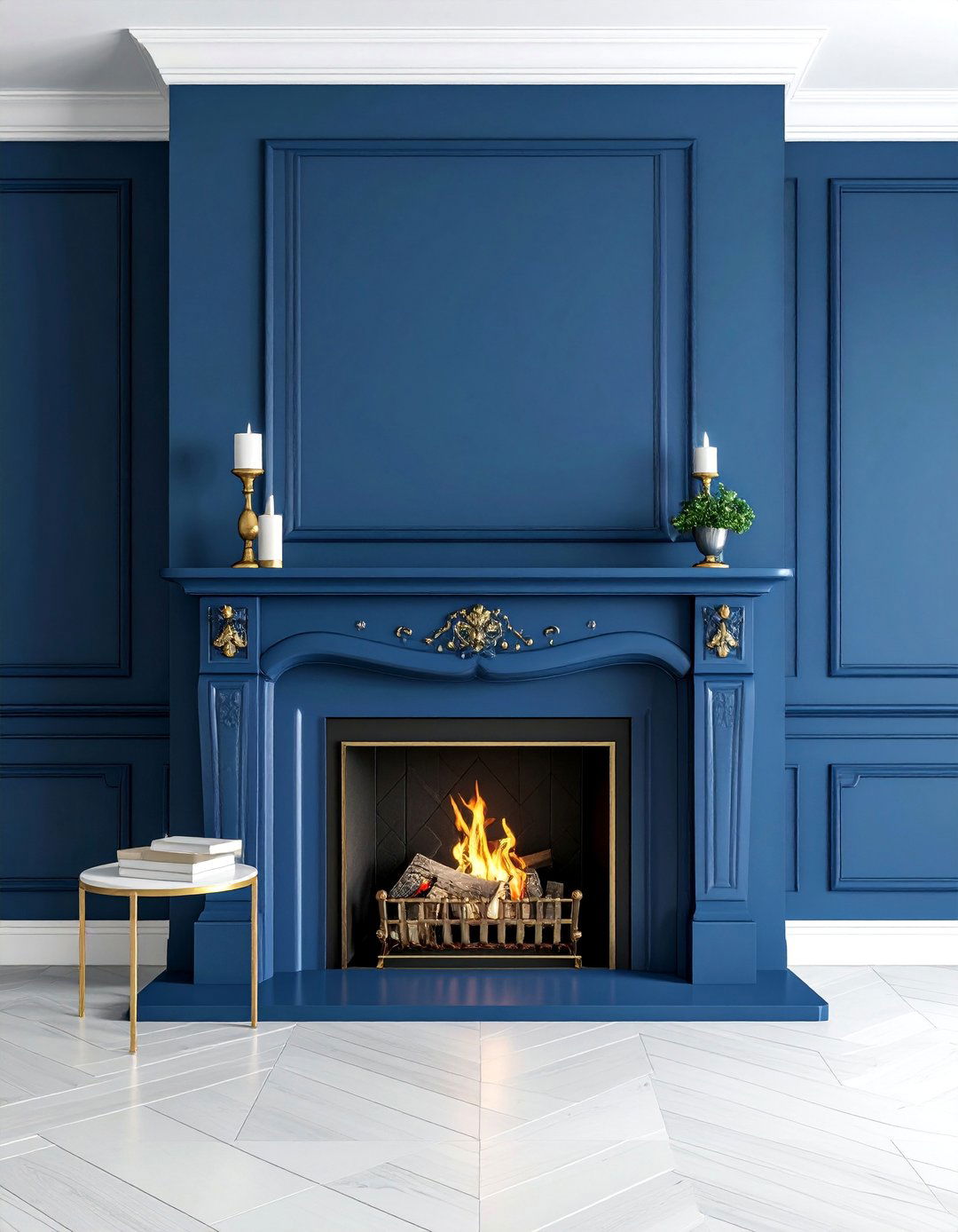 Moody Navy Blue Fireplace Statement - 25 Fireplace Paint Ideas