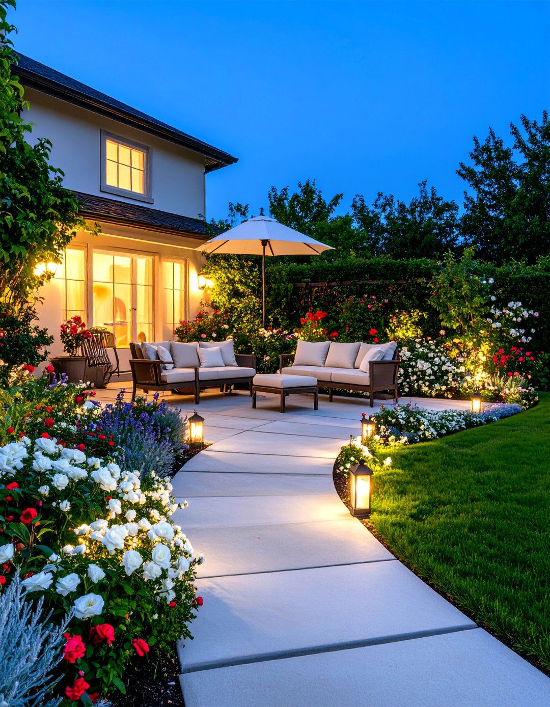 Moonlight Garden Corner with White Flowers - 25 Corner Garden Ideas