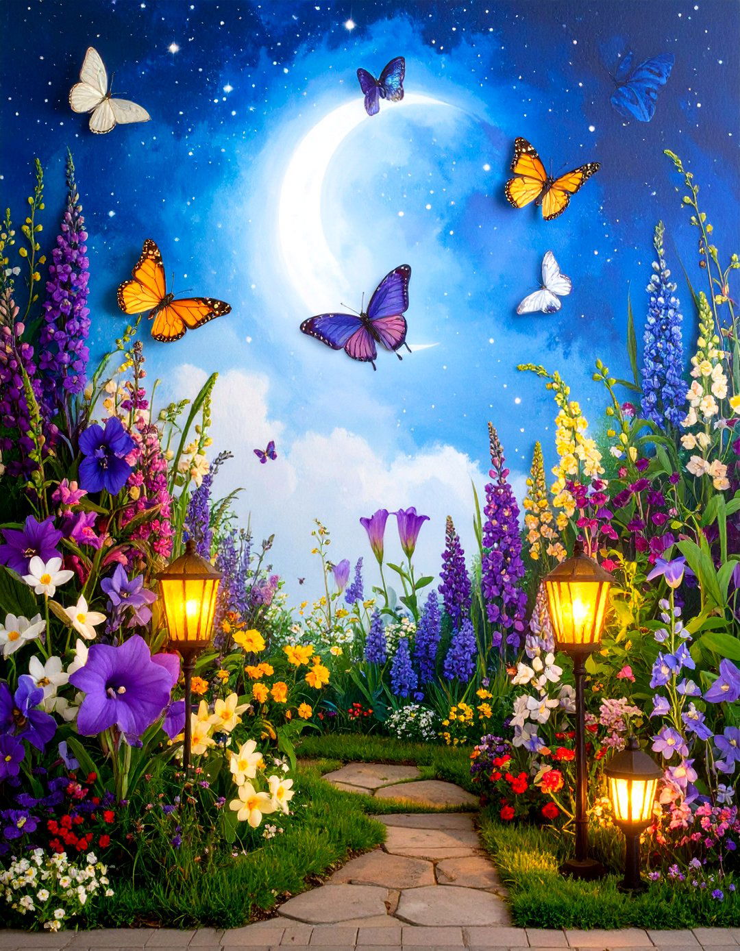 Moonlight Garden Mural with Evening Blooms - 25 Garden Mural Ideas