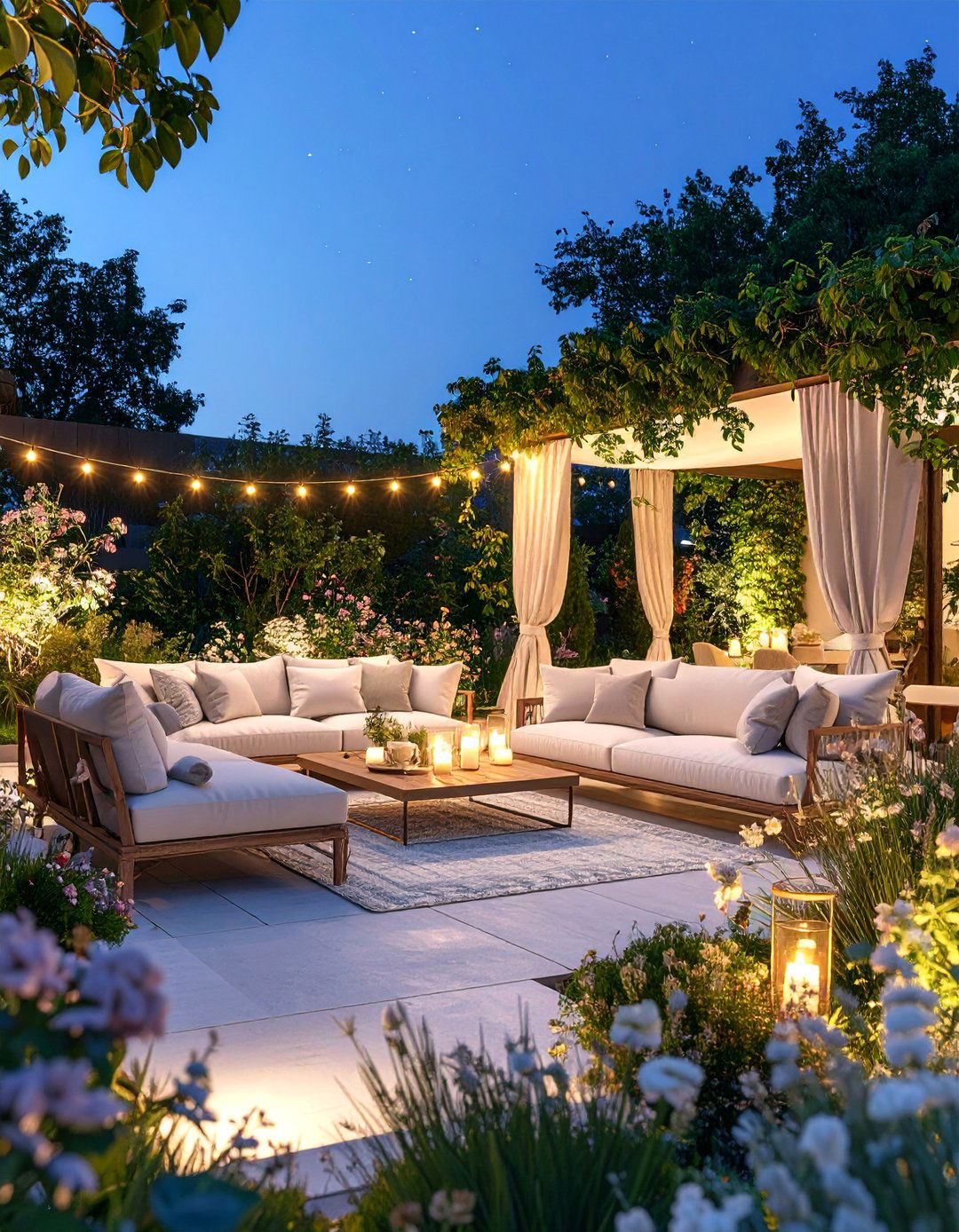 Moonlight Garden Patio with Night Blooming Plants - 25 Tropical Patio Ideas