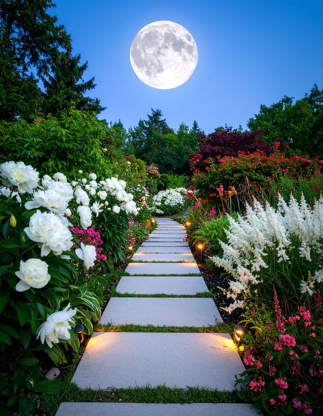 Moonlight Garden with White Perennials - 25 Perennial Flower Bed Ideas