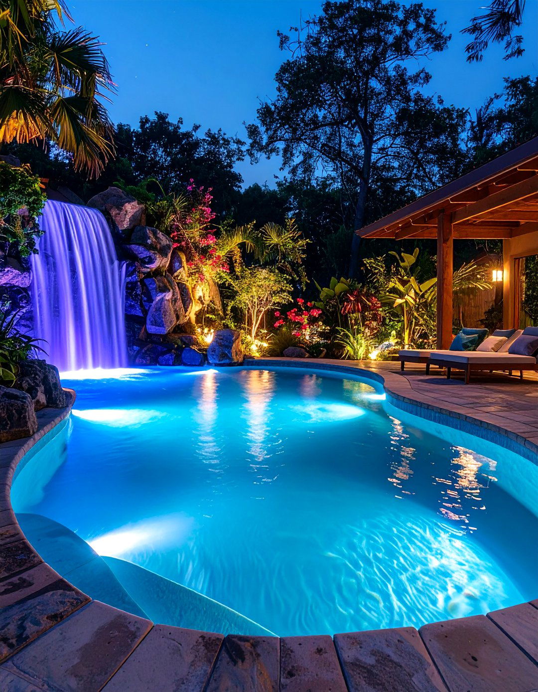 Moonlight Lagoon with Underwater Lighting - 25 Lagoon Pool Design Ideas