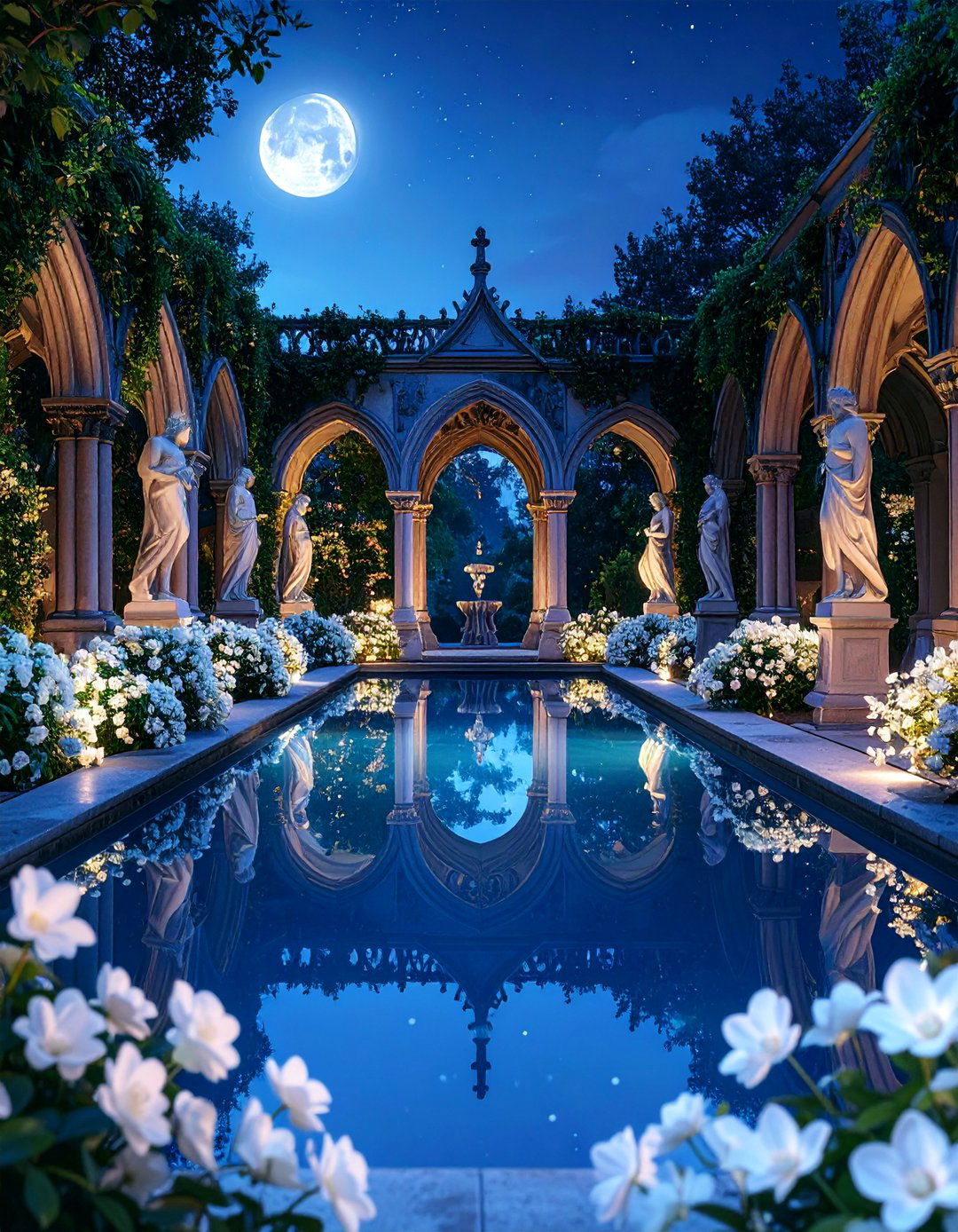 Moonlight Reflection Pool with Gothic Surround - 25 Gothic Garden Ideas