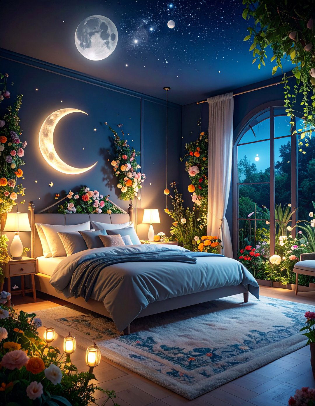 Moonlit Garden Bedroom with Night Blooming Flower Theme - 25 Fantasy Bedroom Ideas