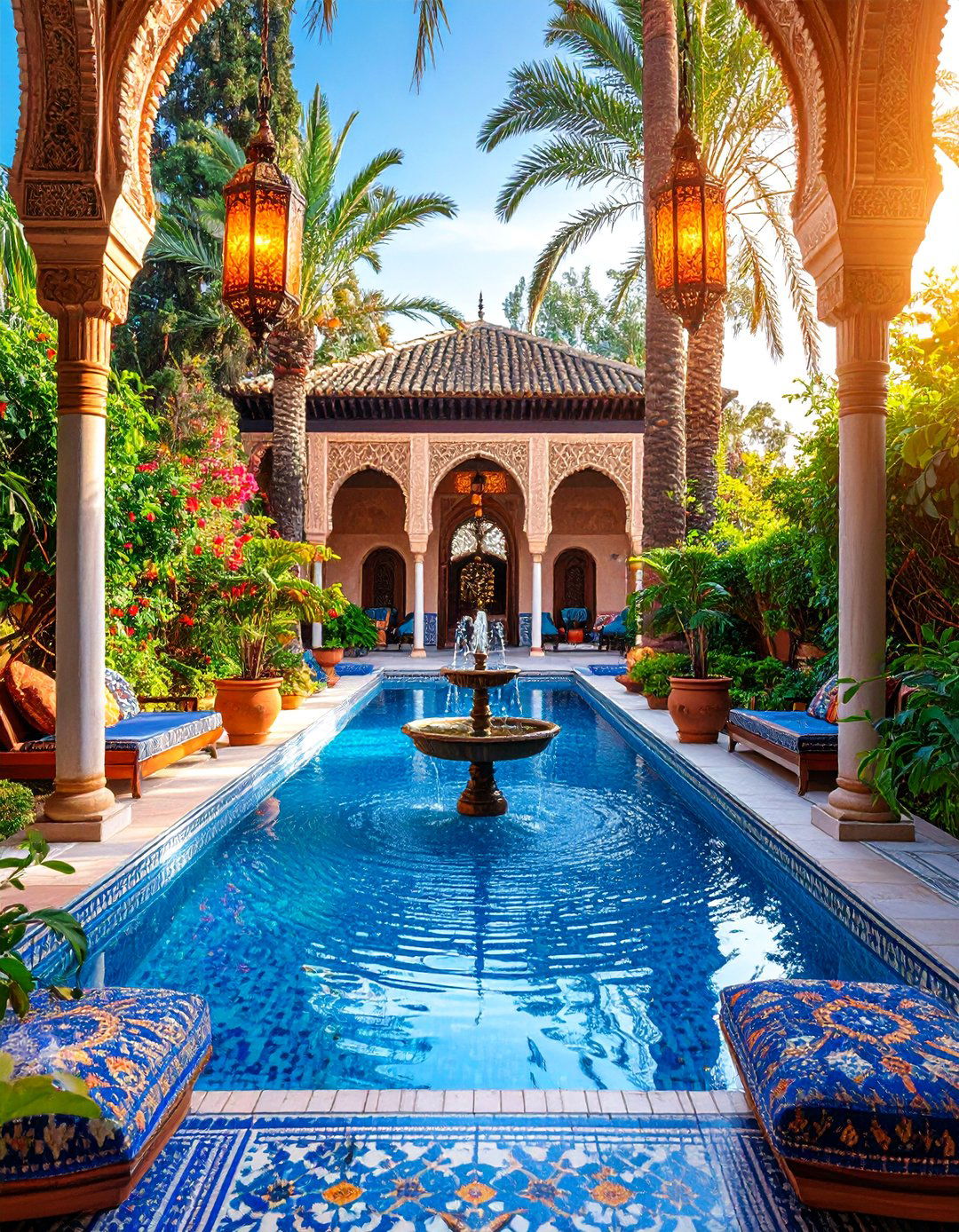 Moorish Paradise Water Garden Oasis - 25 Mediterranean Patio Ideas