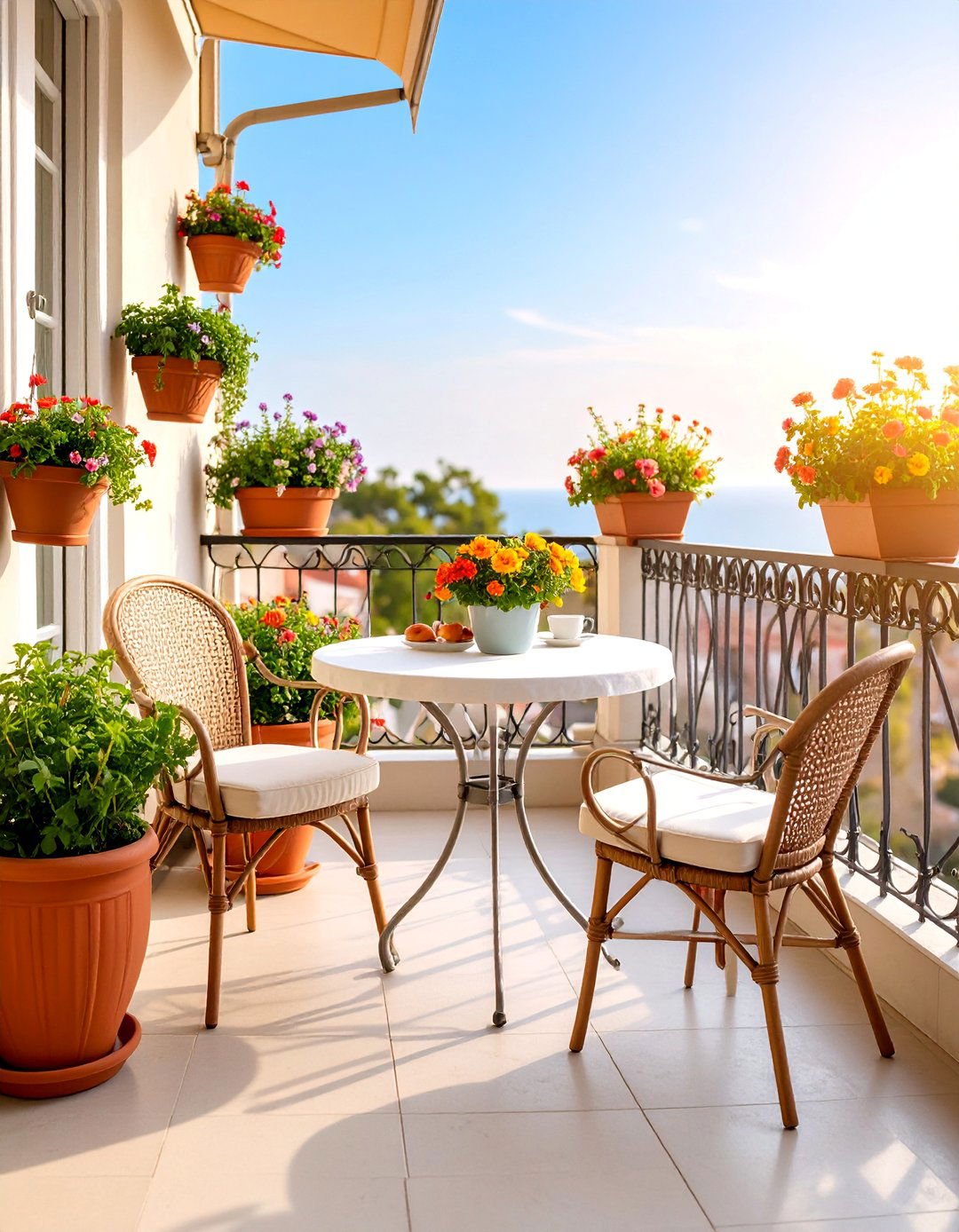 Morning Breakfast Nook Balcony with Cafe Setup - 25 French Balcony Ideas