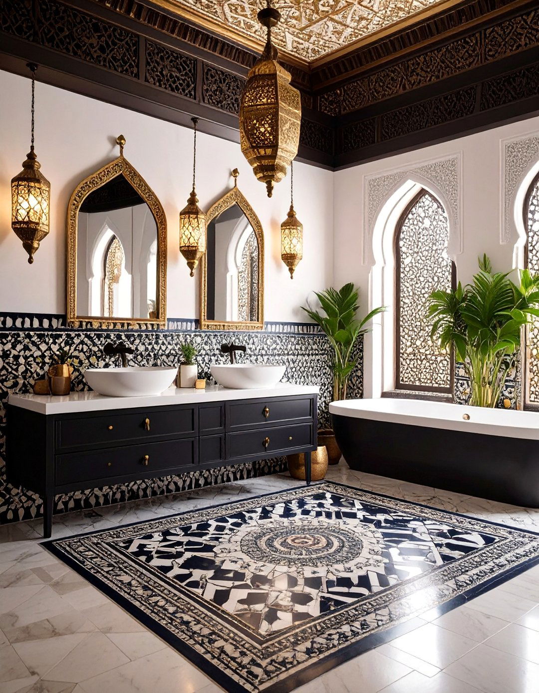 Moroccan Black and White Tile Pattern - 25 Black and White Powder Room Ideas