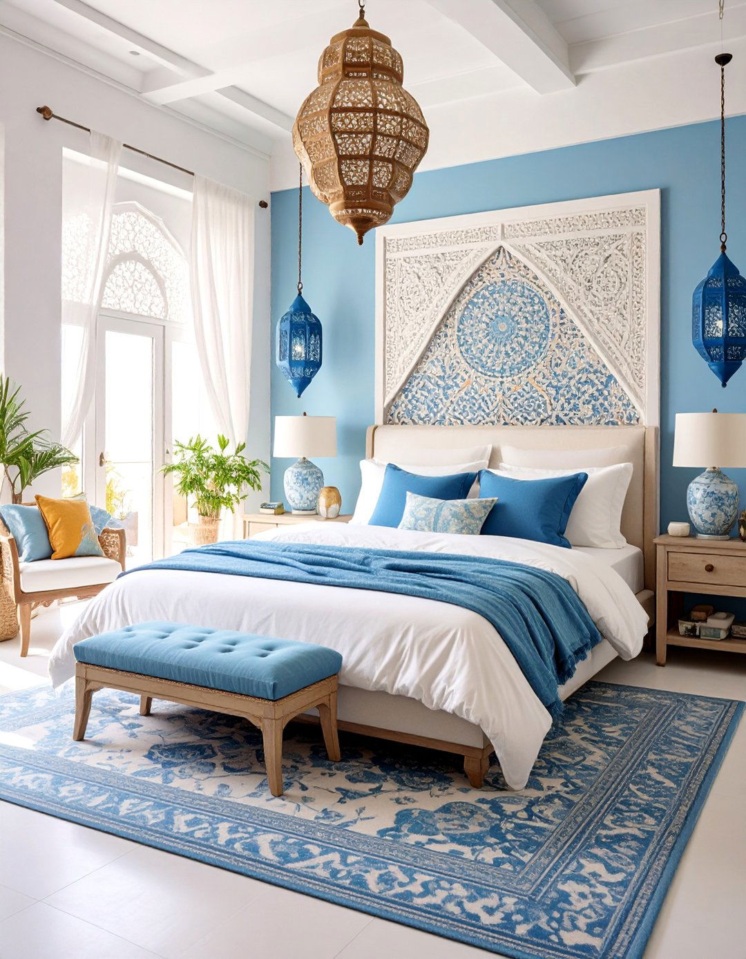 Moroccan Blue and White Coastal Retreat - 25 Moroccan Themed Bedroom Ideas