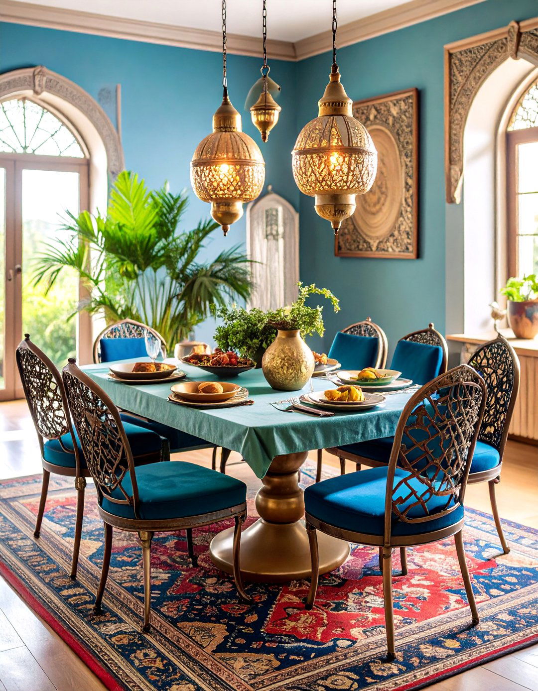 Moroccan Boho Dining Room with Rich Textiles - 25 Boho Dining Room Ideas