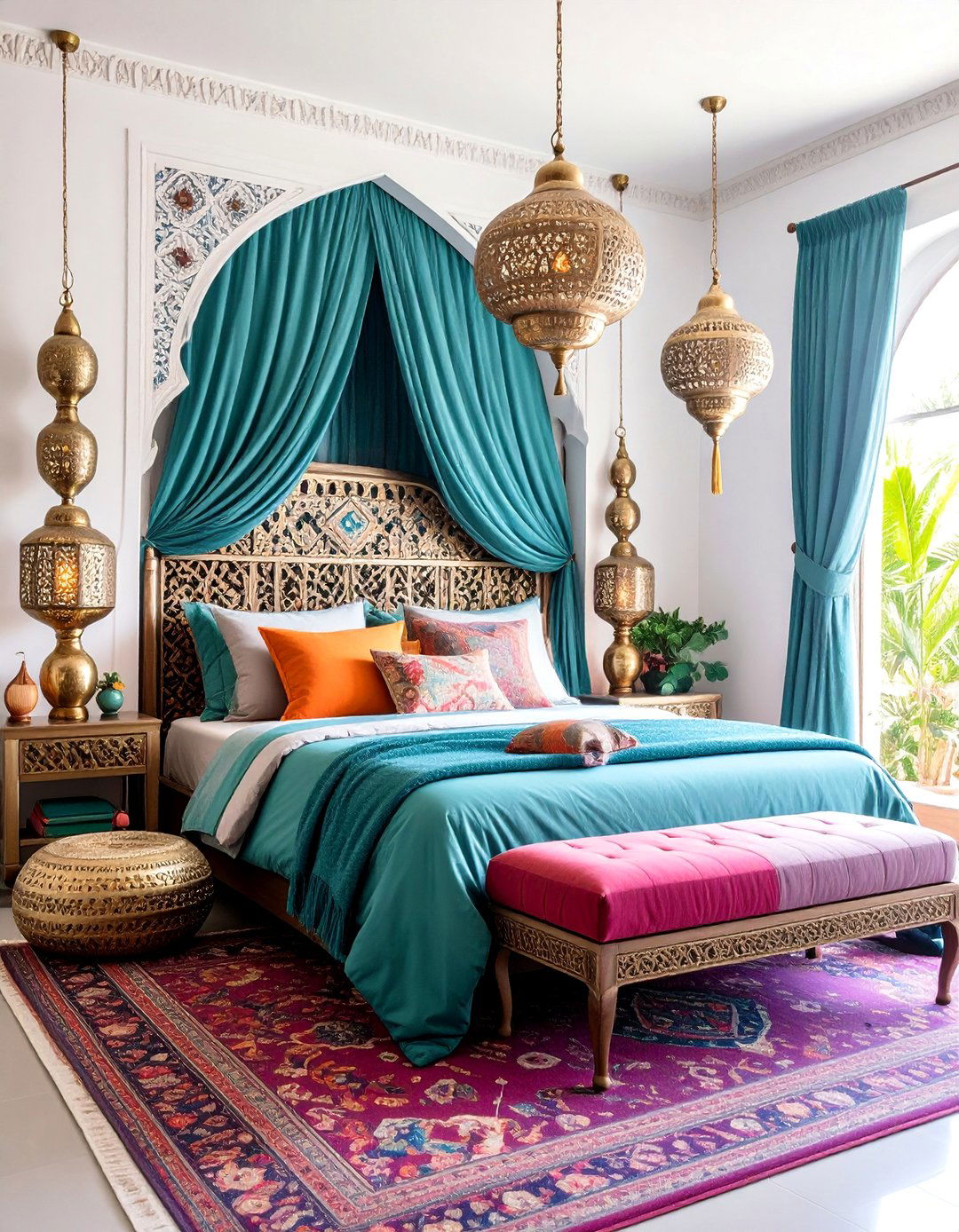 Moroccan Inspired Alcove with Jewel Tone Accents - 25 Small Bedroom Ideas