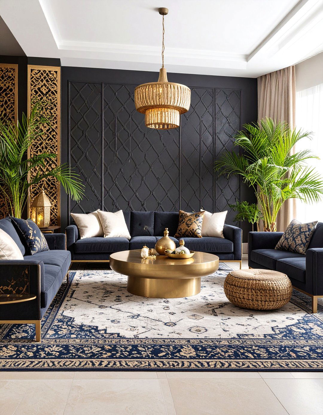 Moroccan Inspired Black Living Room - 25 Black Boho Living Room Ideas
