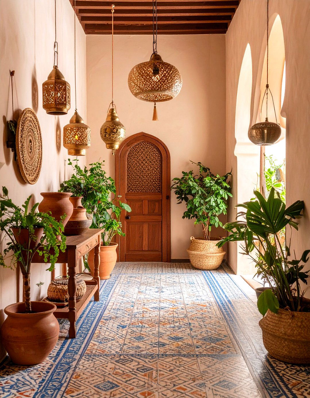 Moroccan Inspired Boho Hallway with Geometric Tiles - 25 Boho Hallway Ideas