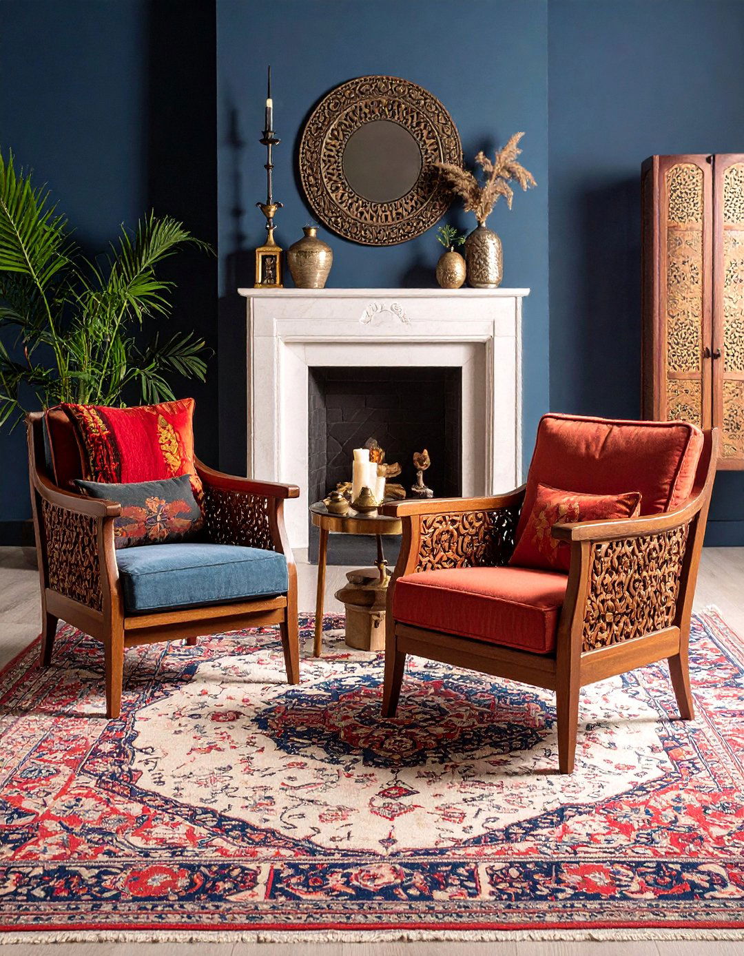 Moroccan Inspired Chairs with Exotic Patterns - 25 Chairs in Front of Fireplace Ideas