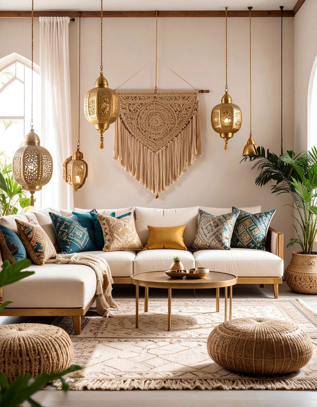 Moroccan Inspired Cream and Gold Living Room - 25 Cream and Gold Living Room Ideas