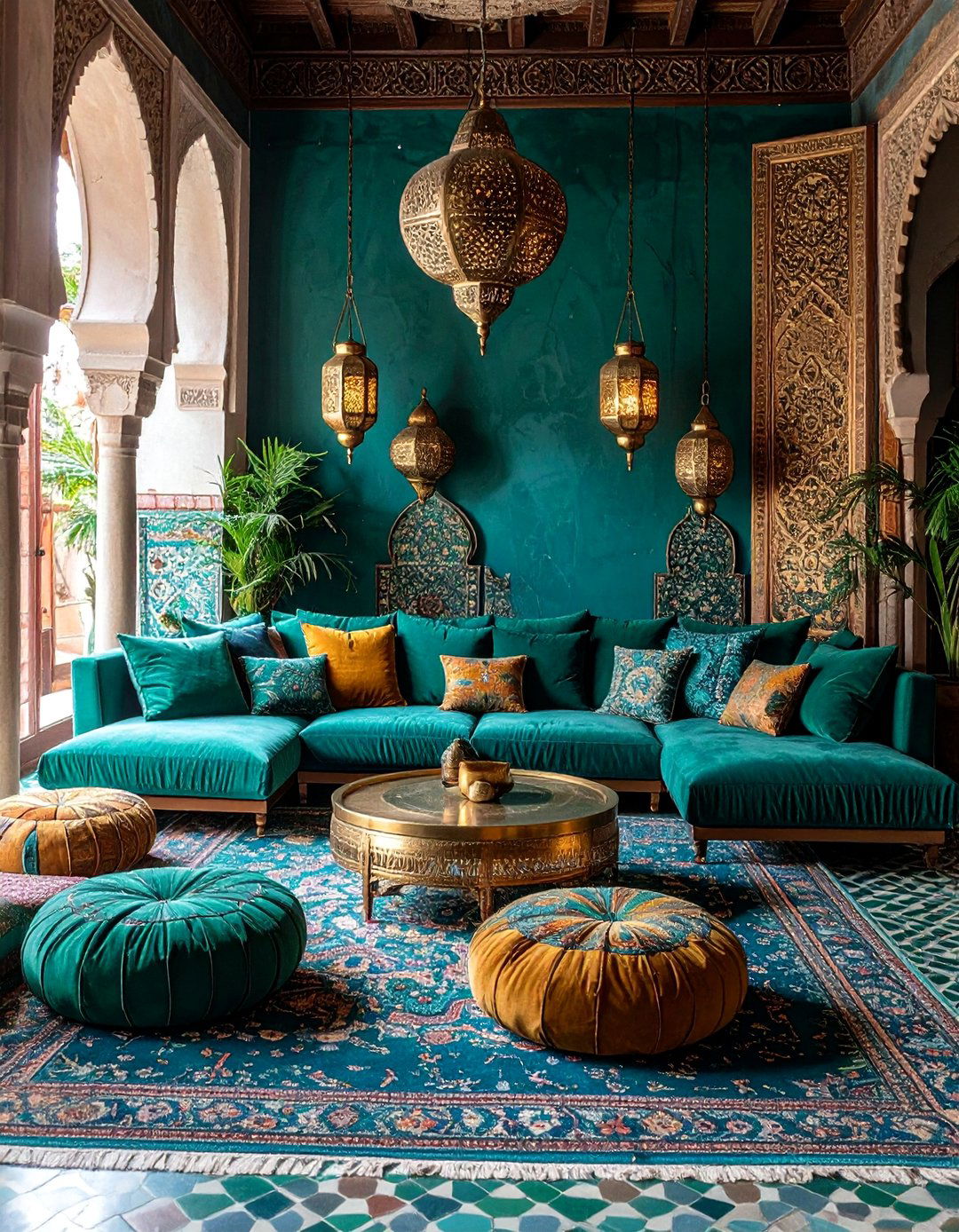 Moroccan Inspired Emerald and Gold Living Room - 25 Emerald Green and Gold Living Room Ideas