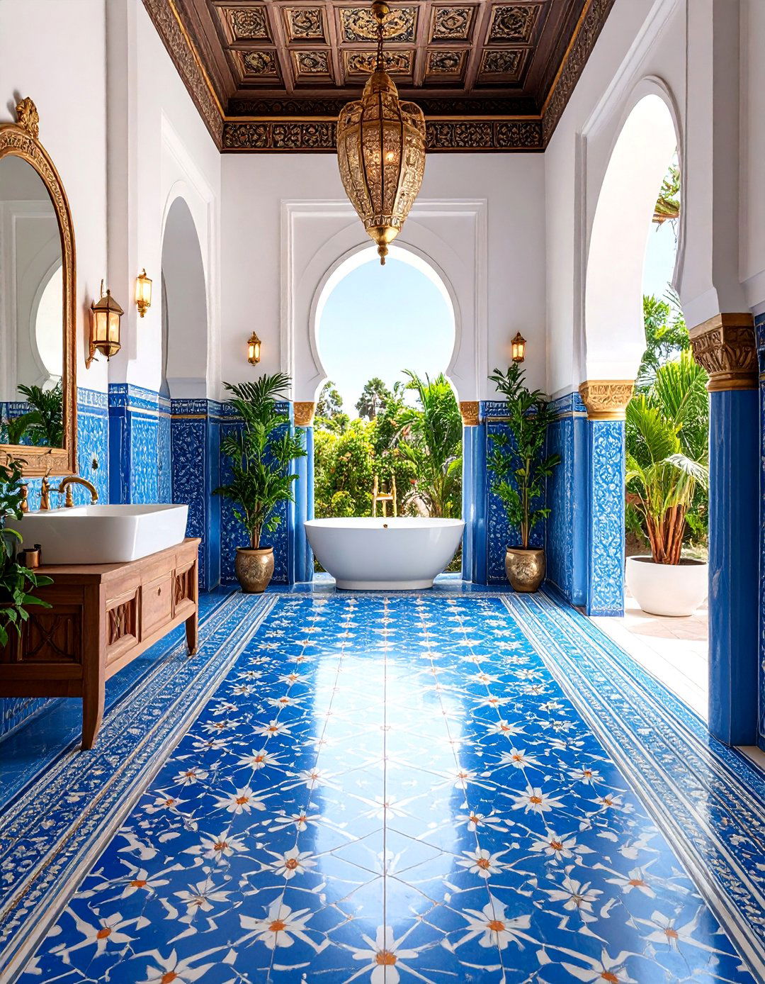 Moroccan Inspired Encaustic Powder Room Floor Tiles - 25 Powder Room Floor Tile Ideas