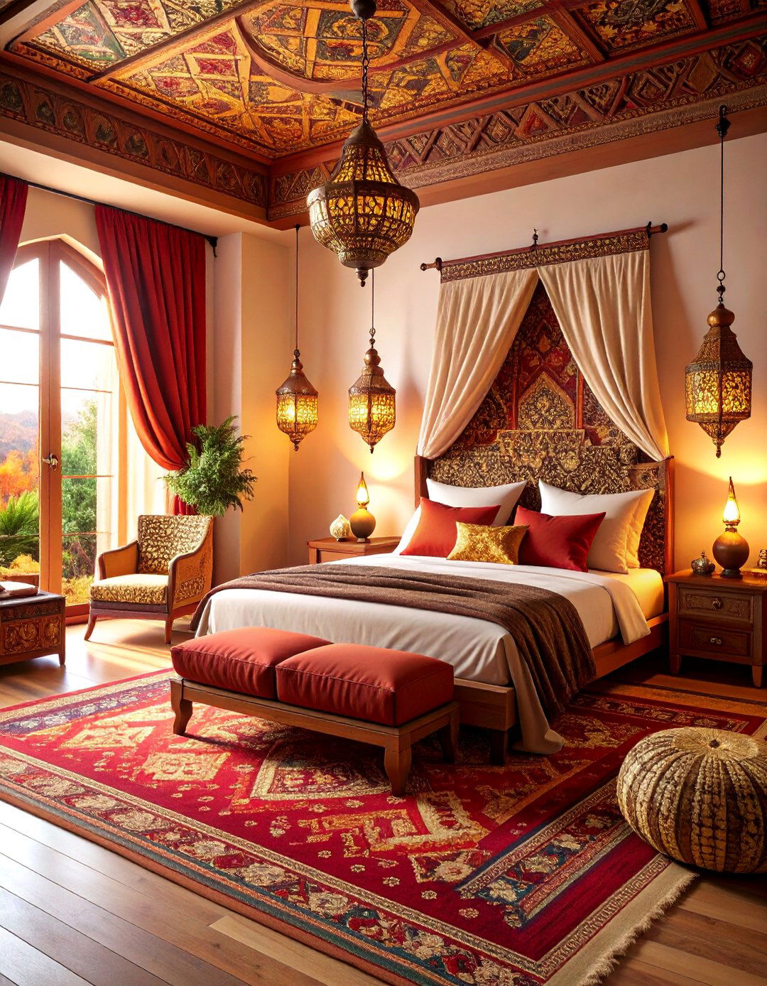 Moroccan Inspired Fall Bedroom with Rich Tapestries - 25 Fall Bedroom Decor Ideas