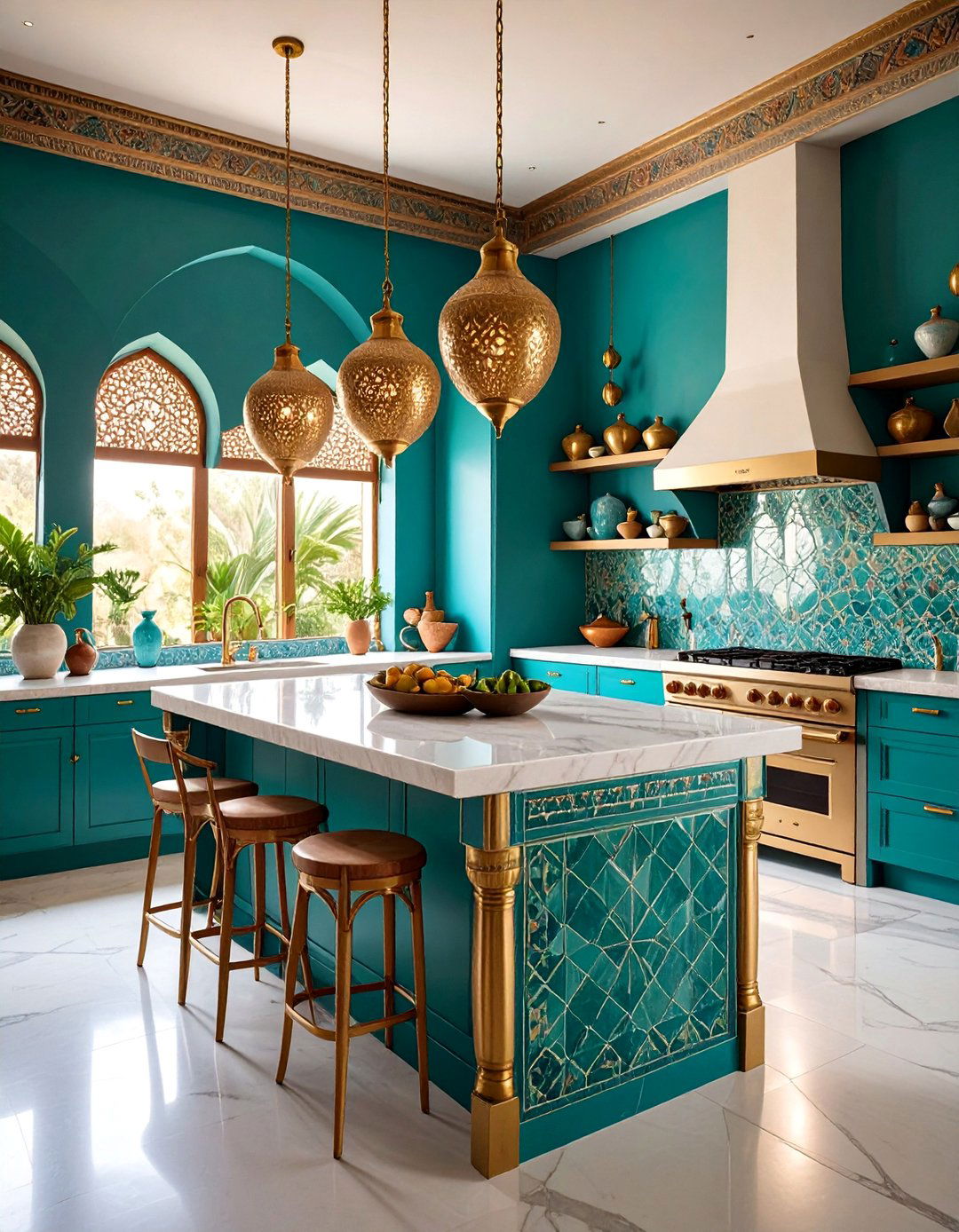 Moroccan Inspired Marble Island with Zellige Tile - 25 Marble Kitchen Island Ideas