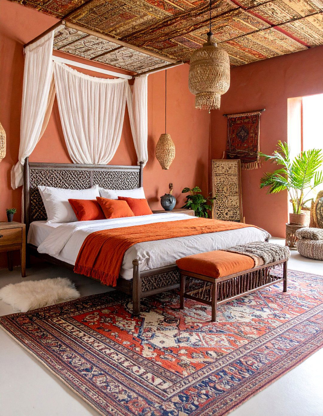 Moroccan Inspired Maximalist Bedroom with Tapestry Walls - 25 Bohemian Maximalist Decor Ideas