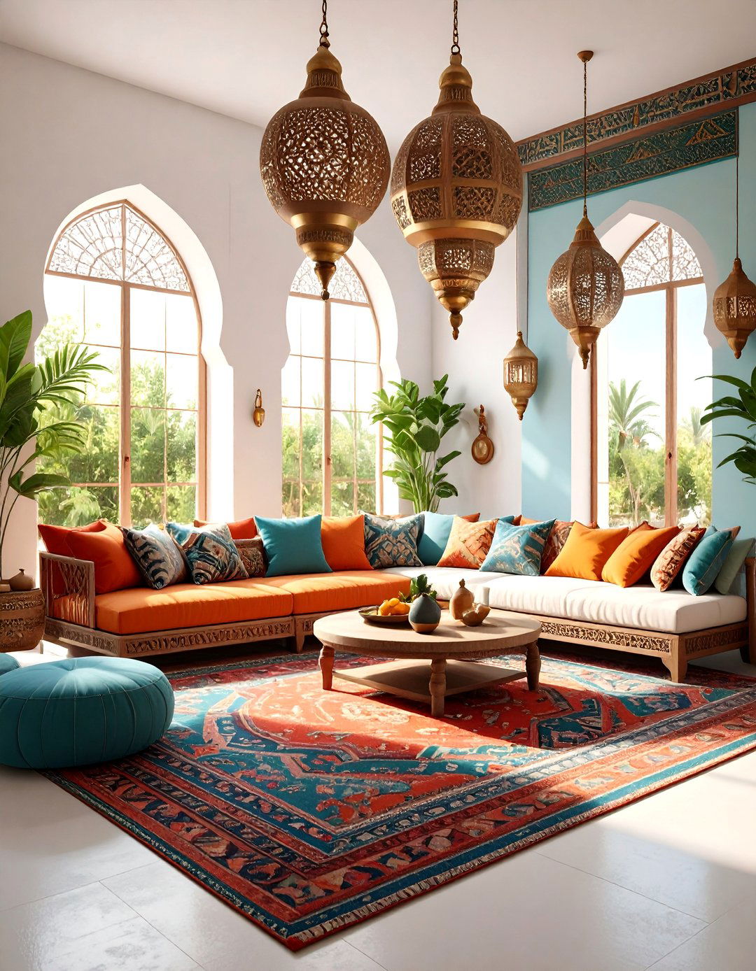 Moroccan Inspired Maximalist Living Room with Rich Textures - 25 Maximalist Living Room Design Ideas