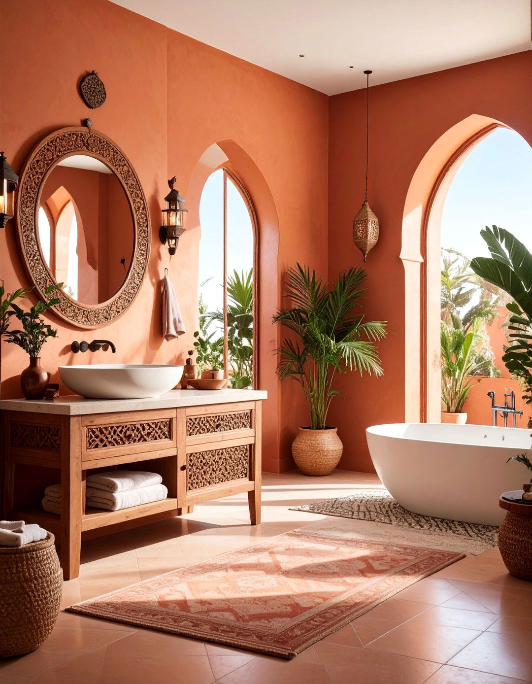 Moroccan Inspired Natural Clay and Stone Bathroom - 25 Natural Bathroom Ideas