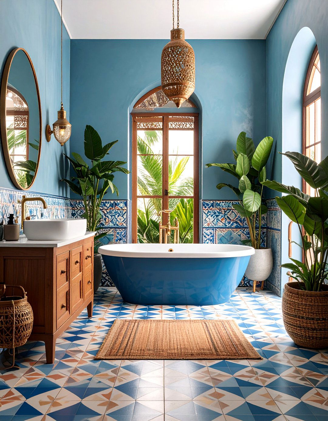 Moroccan Inspired Patterned Cement Tile Bathroom - 25 Bathroom Tile Ideas