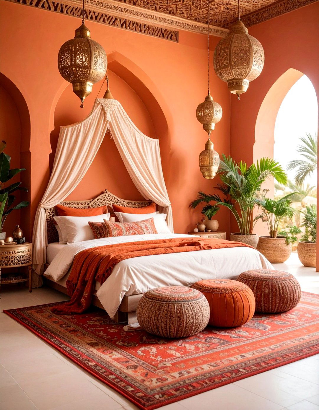 Moroccan Inspired Rust Bedroom with Arched Details - 25 Rust Bedroom Ideas