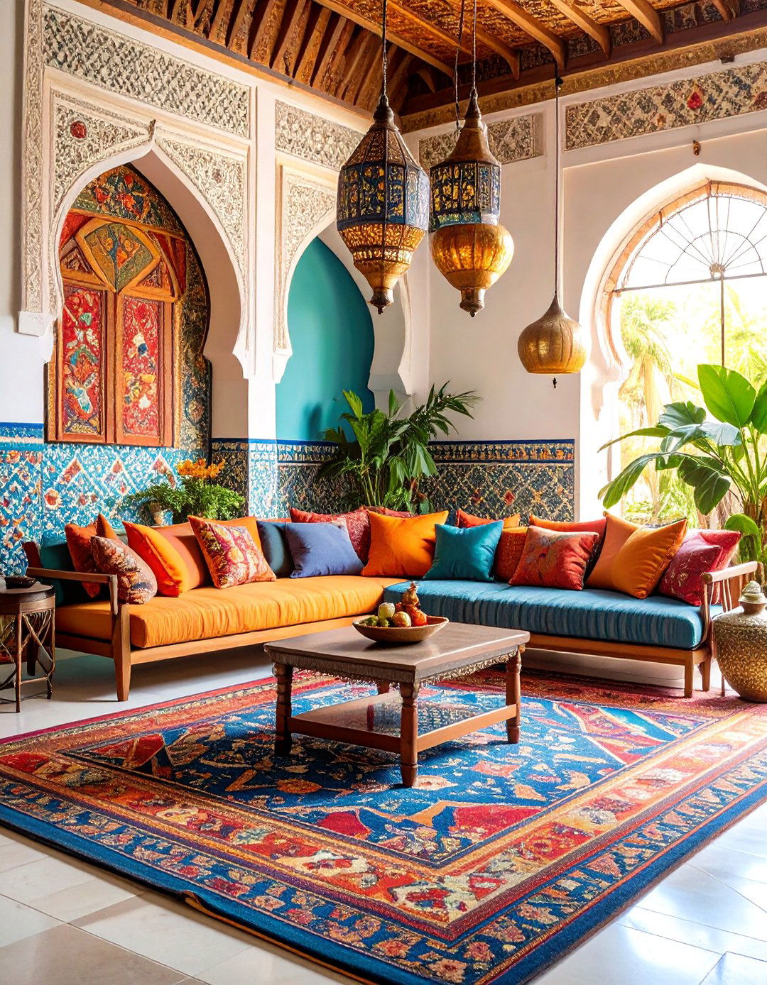 Moroccan Inspired Sunken Lounge with Rich Textures - 25 Sunken Living Room Ideas