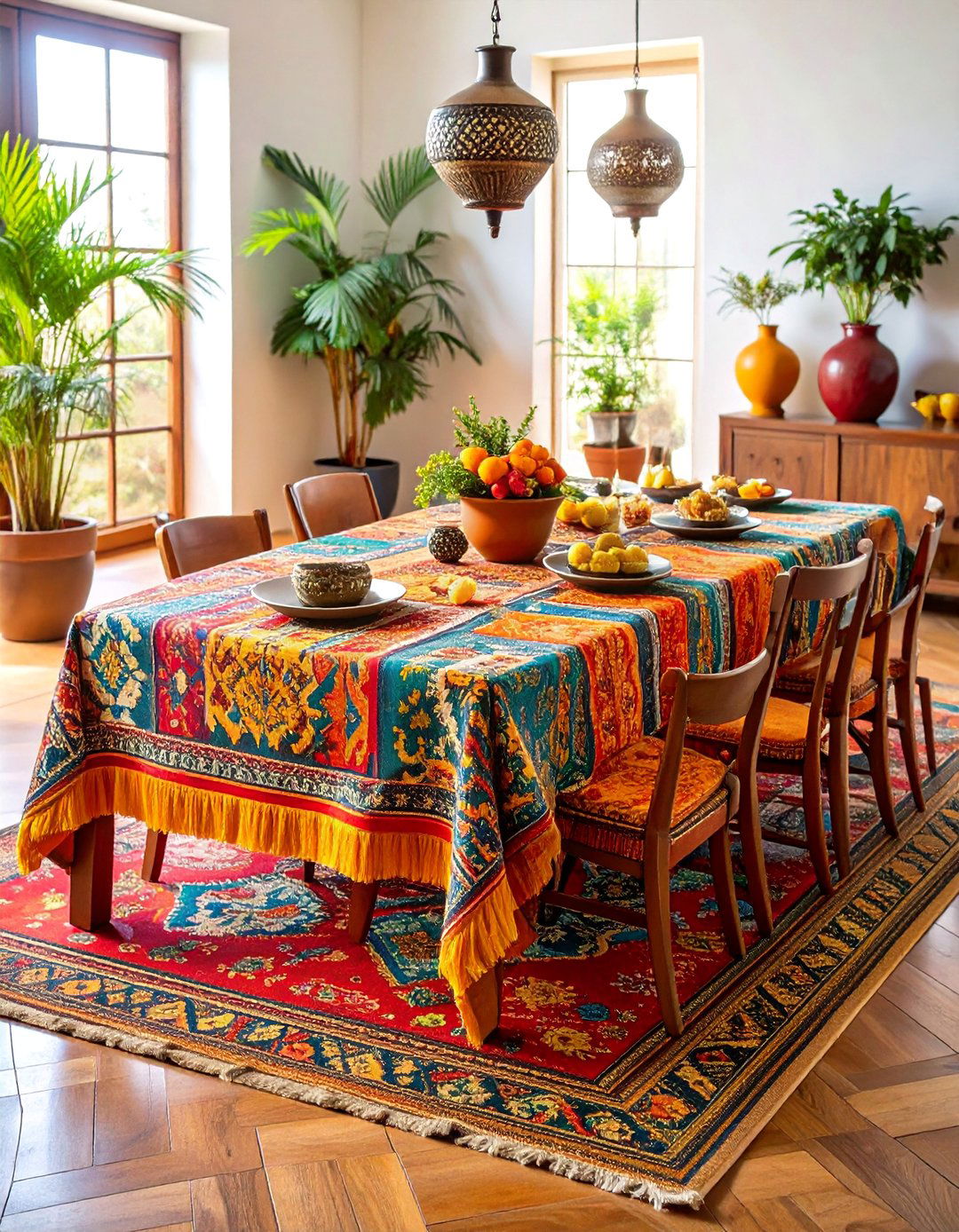 Moroccan Inspired Table Runner with Geometric Patterns - 25 Table Runner Ideas