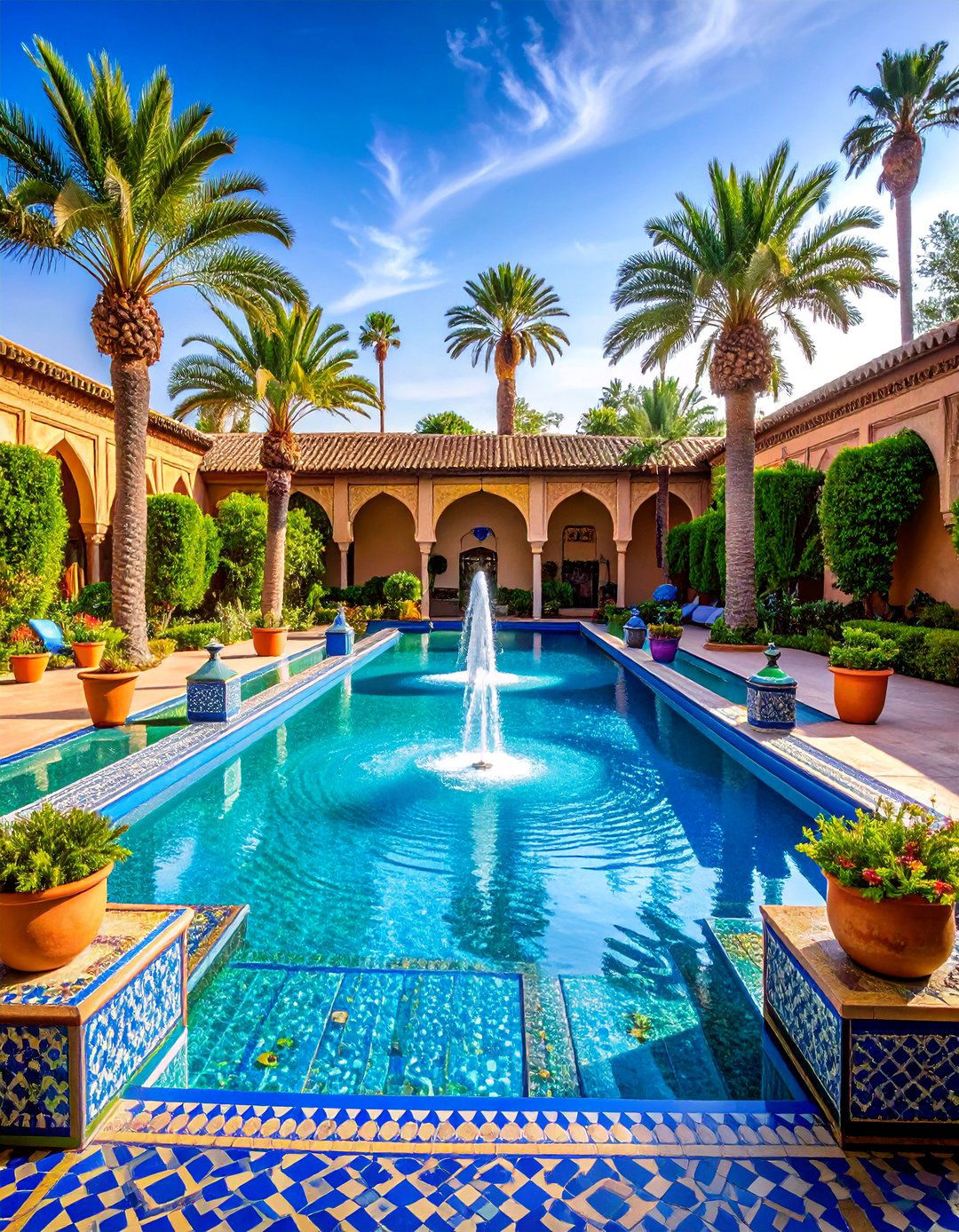 Moroccan Inspired with Colorful Tiles and Fountains - 25 Pool Landscaping Ideas