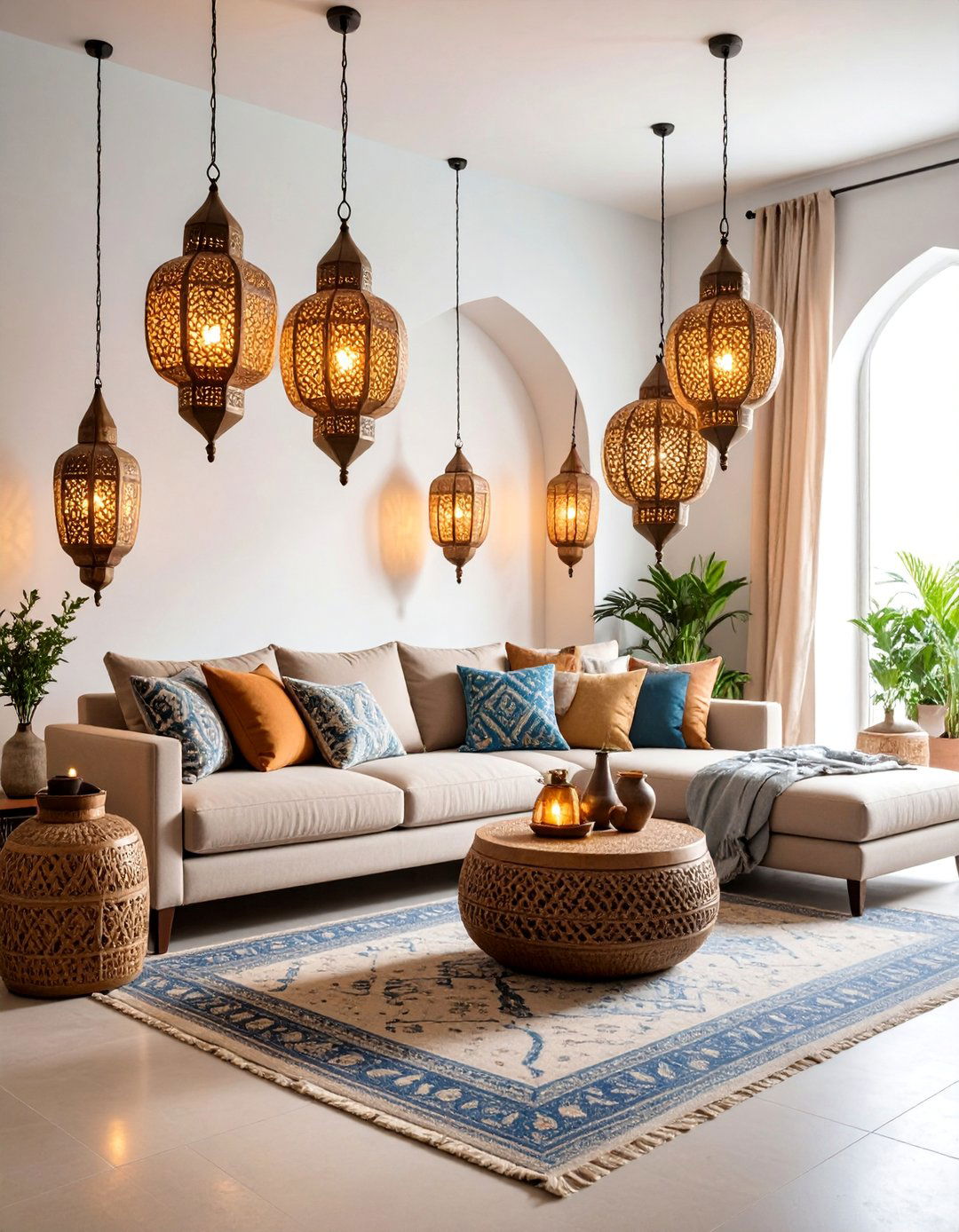 Moroccan Lantern Lighting Feature Living Room - 25 Bohemian Moroccan Living Room Ideas