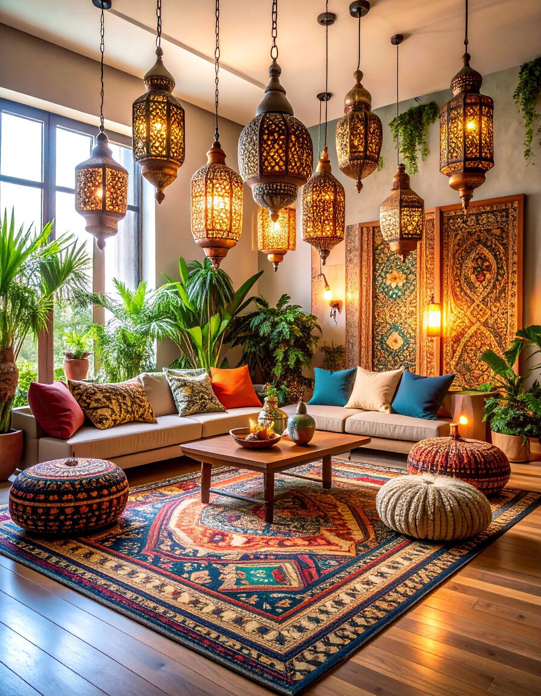 Moroccan Lantern Lighting Scheme - 25 Black Boho Living Room Ideas