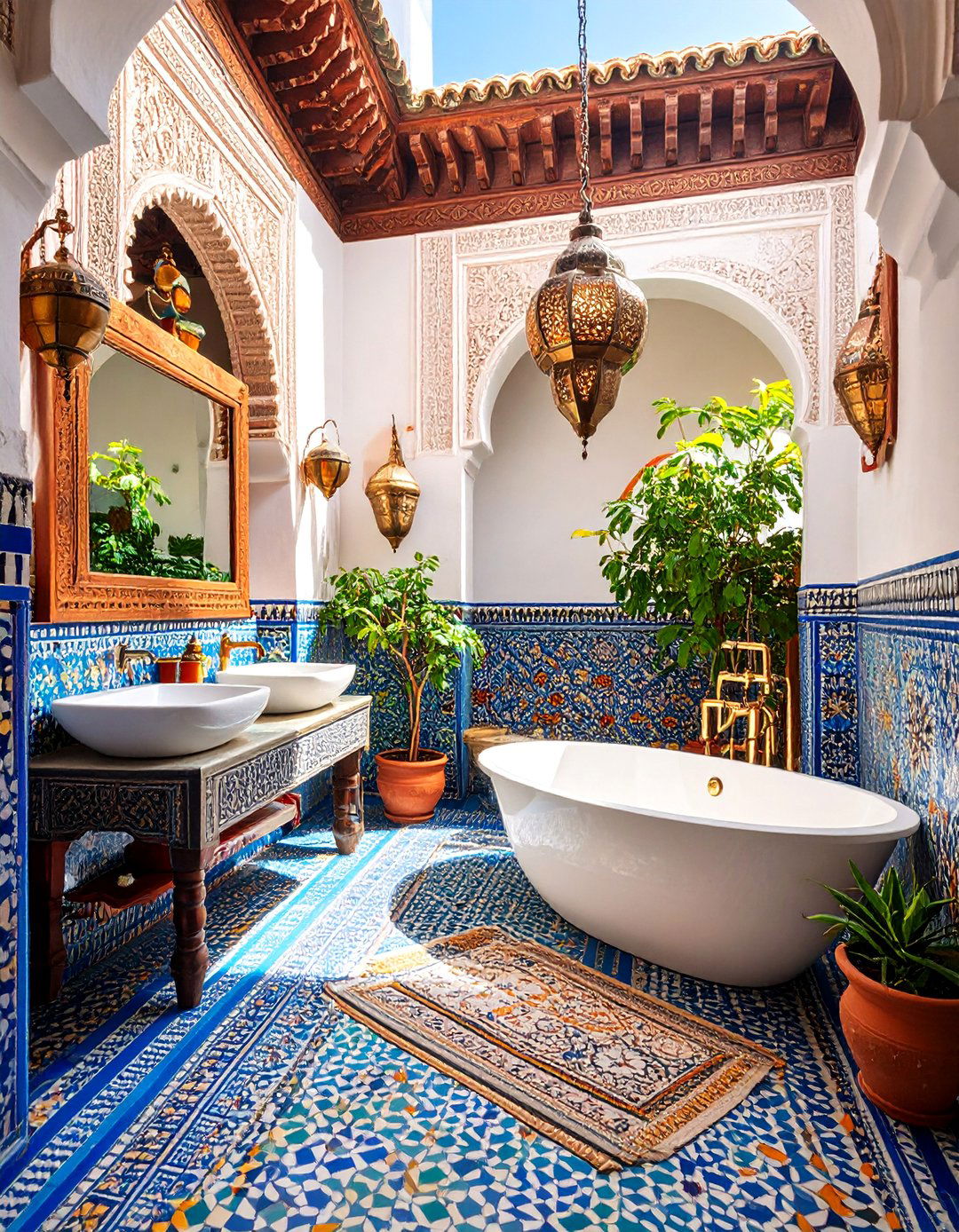 Moroccan Restaurant Bathroom with Intricate Patterns - 25 Restaurant Bathroom Ideas