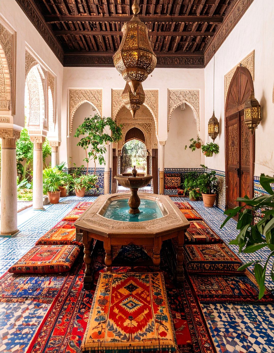 Moroccan Riad Boho Dining Room with Fountains - 25 Boho Dining Room Ideas
