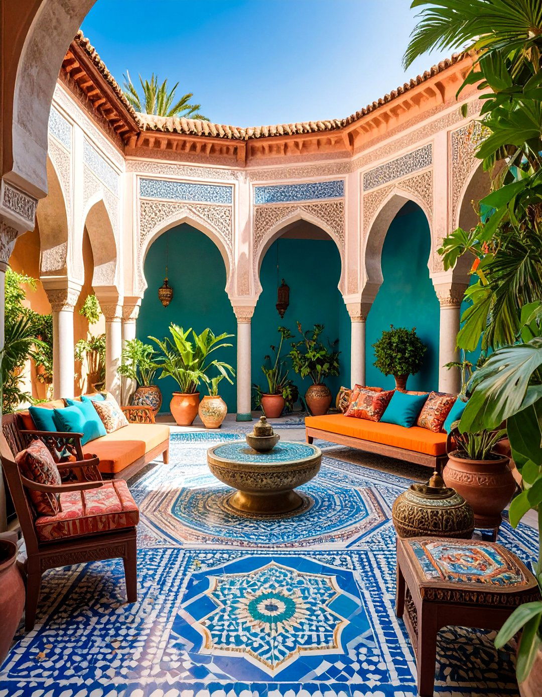 Moroccan Riad Patio Gazebo with Mosaic Details - 25 patio with a gazebo ideas