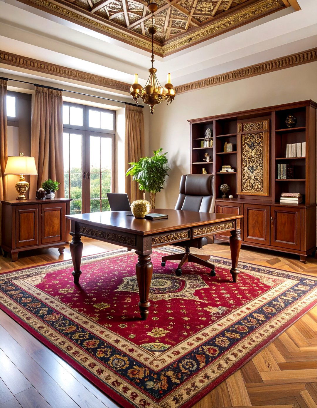 Moroccan Rug Centered Design - 25 Bohemian Home Office Ideas