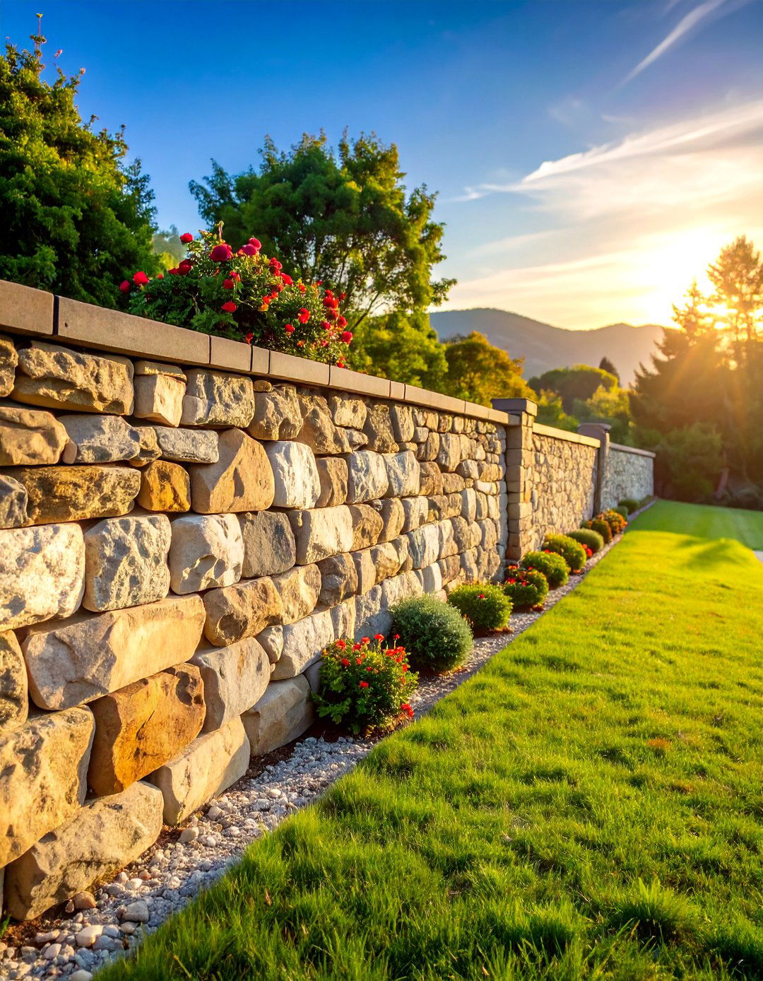 Mortared Stone Wall with Natural Rock Construction - 25 Inexpensive Retaining Wall Ideas