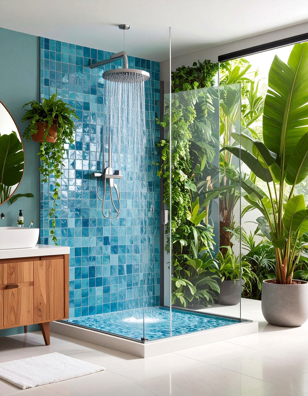 Mosaic Accent Half Wall Shower - 25 Half-wall Shower Ideas