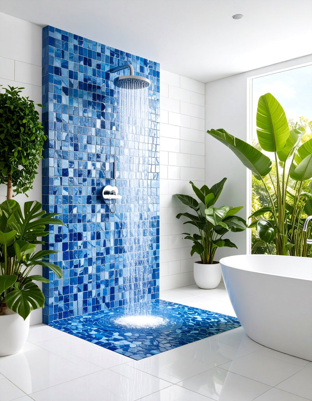 Mosaic Accent Wall Walk in Shower - 25 Small Bathroom Walk-in Shower Ideas