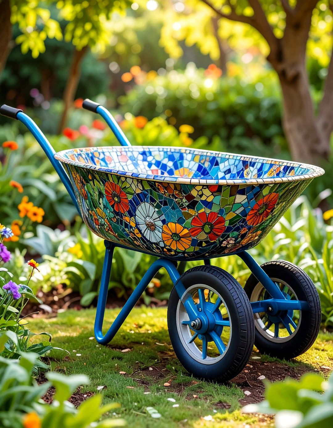 Mosaic Art Garden Sculpture - 25 Old Wheelbarrow Ideas