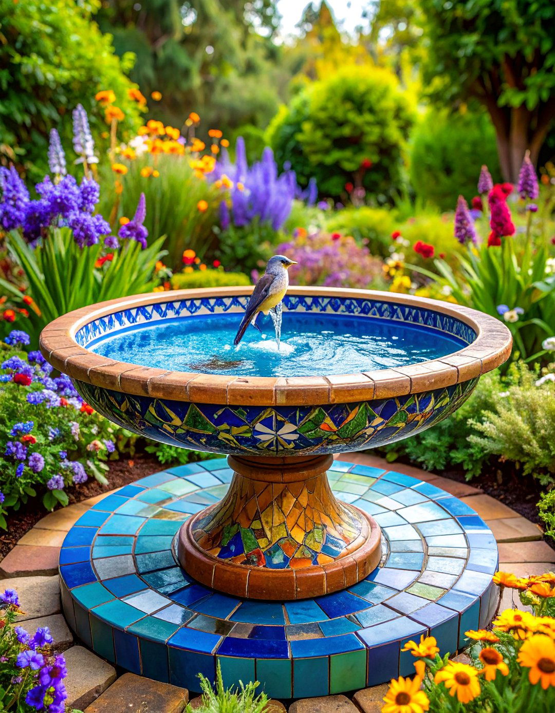 Mosaic Birdbath Sanctuary Garden - 25 Mosaic Garden Ideas